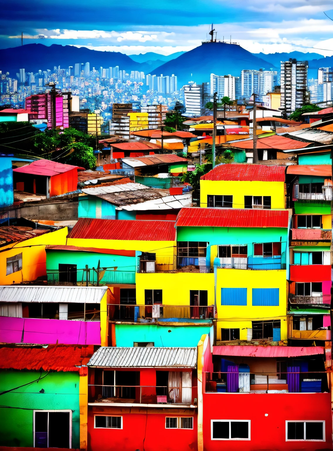 Low angle, GTA V, colorful buildings in a city, favela, an opulent favela environment, favela são paulo, favelas, colorful city, colorful buildings, ancient ruins favela, favela sculpture, colorful buildings, colorful houses