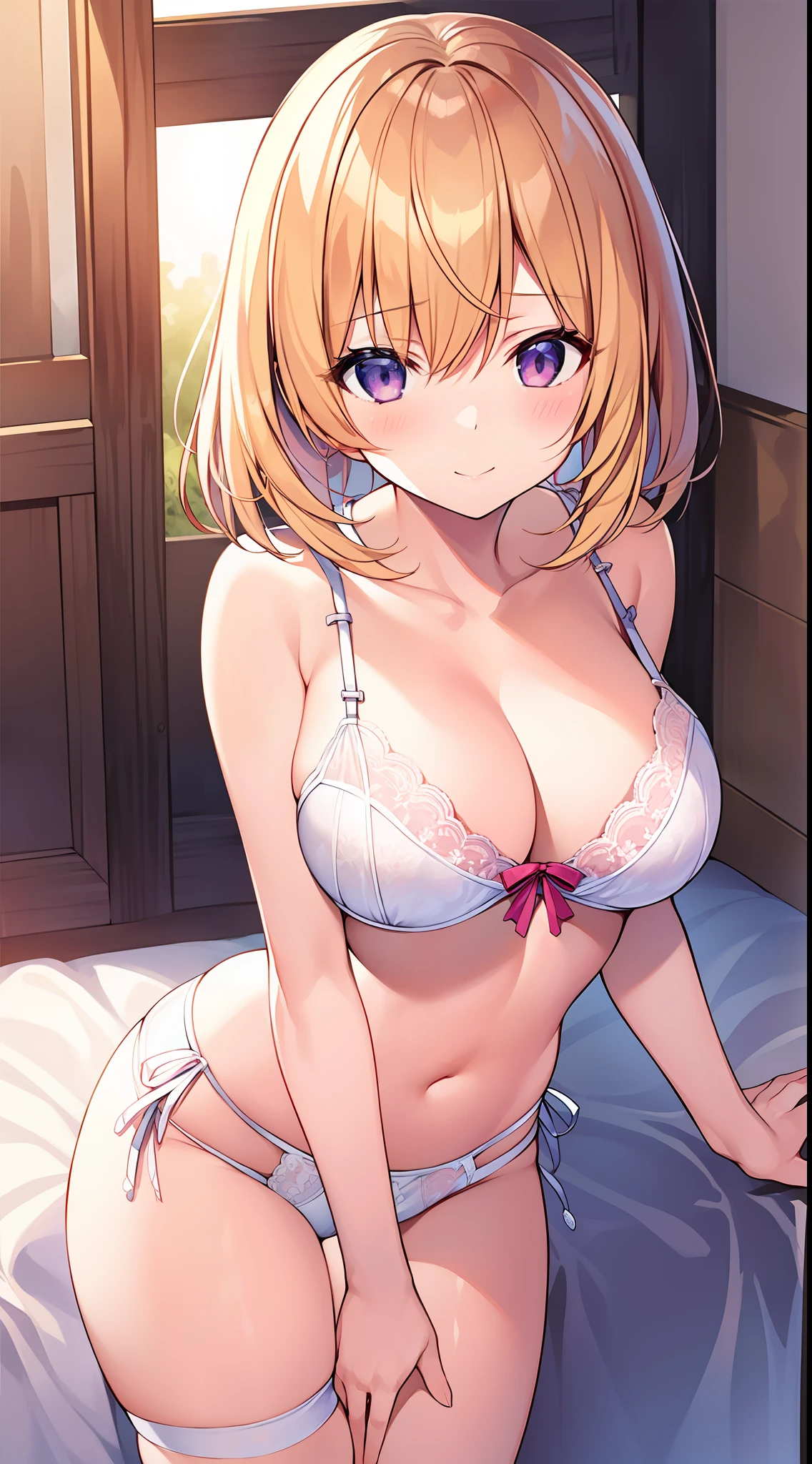 masutepiece、hight resolution、1girl in、large full breasts、in one's underwear only、Cute lingerie、Underwear models、Cute anime illustration、