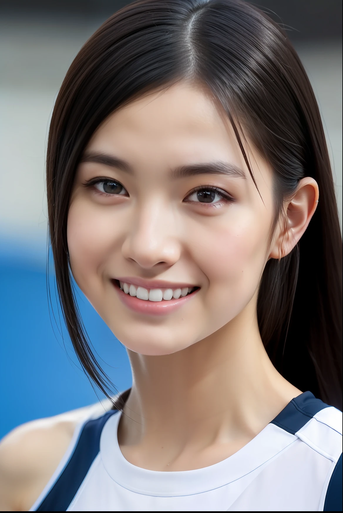 (((full bodyesbian)))、japanese beauty girl、(((track and field uniform)))、((Glossy shoulder-length black hair))、Posing、hairarmpits、Wet body、Sweaty body、Perfect style、beauty legs、kawaii、((Track & Field Athletes Women))、(((1人)))、((stadium))、Transcendent cute、A slight smil、Beautiful breasts、full bodyesbian、athletic field、((Outstanding style))、((Healthy body))、 Photorealsitic、Beautiful detailed eyes、Hyper-Realism、highcontrast、Ultra HD、realistic skin textures、Top image quality、top-quality、超A high resolution、Fine details、Very meticulously