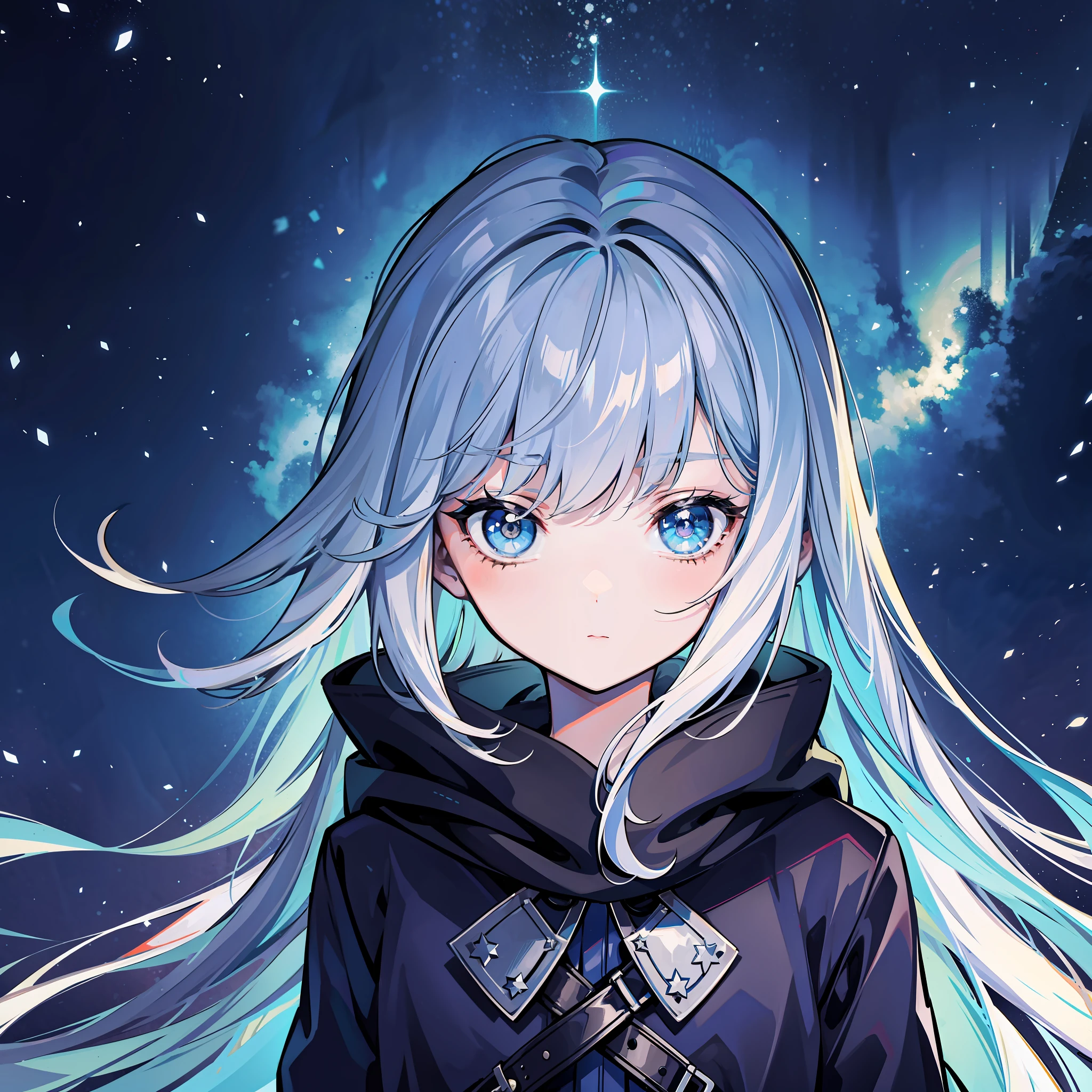 Sixteen-year-old girl,Mystery and reality,mistic,cloaks,whaite hair,starrysky,Investigator