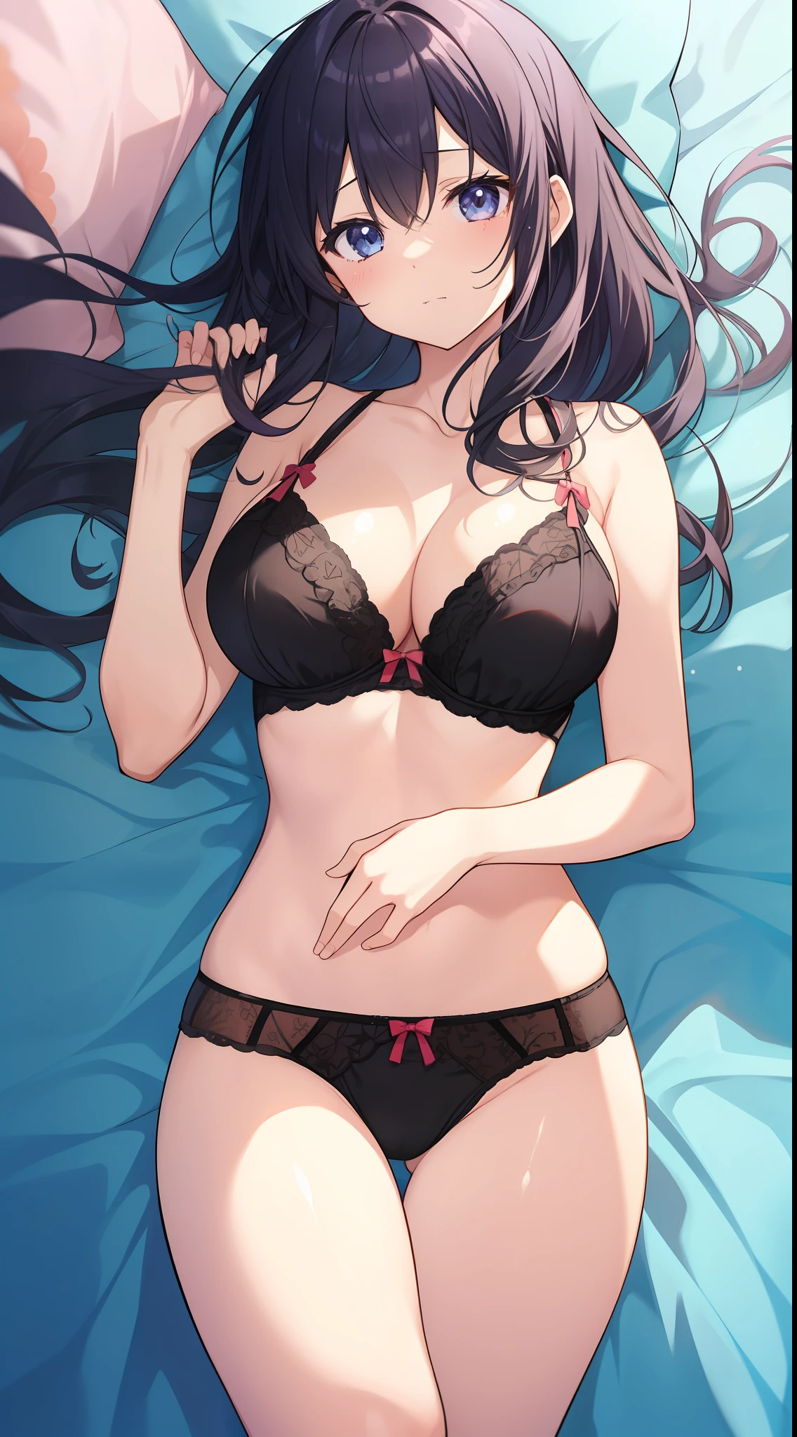 masutepiece、hight resolution、1girl in、large full breasts、in one's underwear only、Cute lingerie、Underwear models、Cute anime illustration、