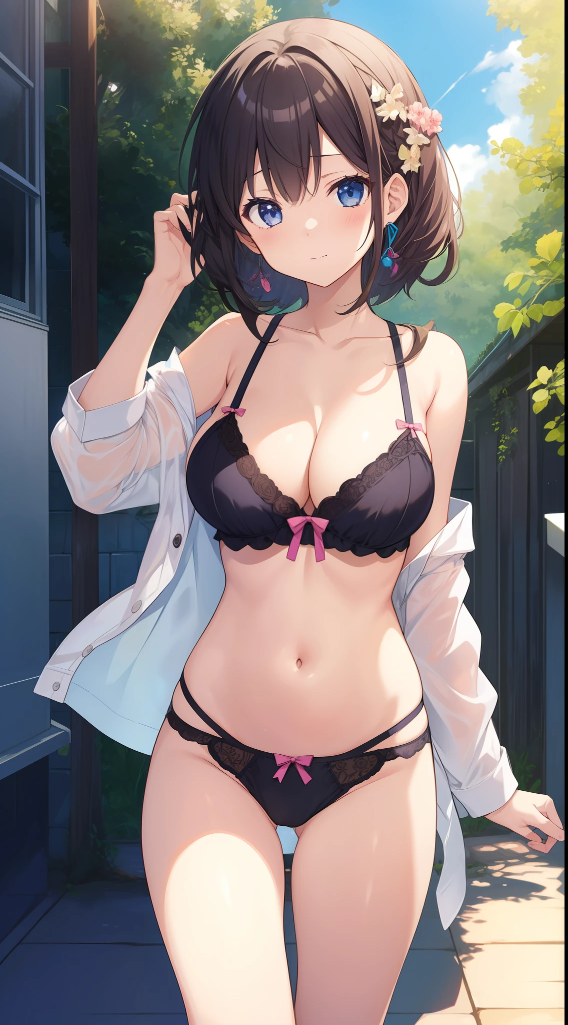 masutepiece、hight resolution、1girl in、large full breasts、in one's underwear only、Cute lingerie、Underwear models、Cute anime illustration、
