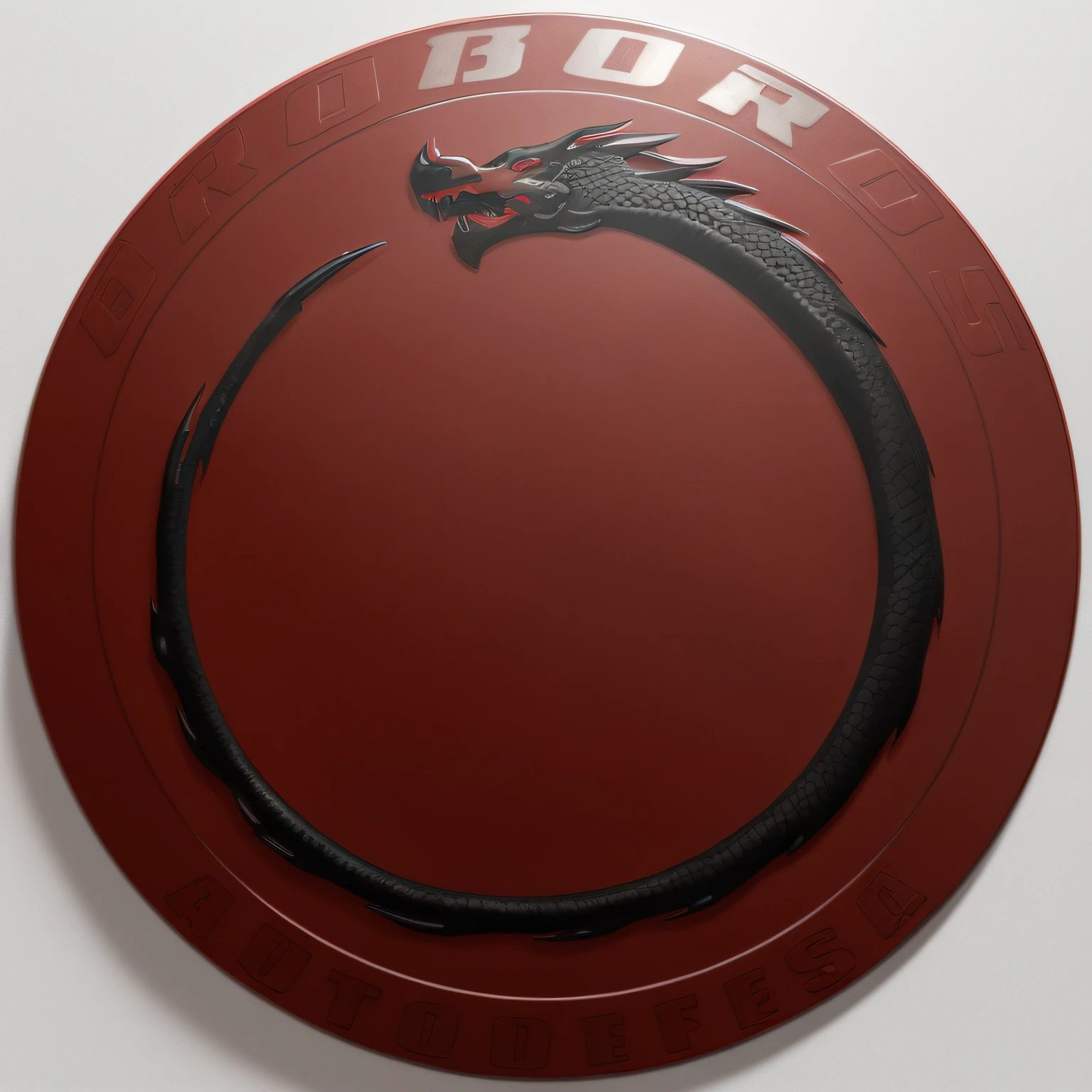 a closeup of a red circle with a black dragon on it, ouroboros, Dorohedoro, Directed by: Nicholas Borsos, Rounded logotype, Logótipotipo redondo, 3D Logo, Directed by: József Borsos, Directed by: Alejandro Obregon, logo arttype, metalic,