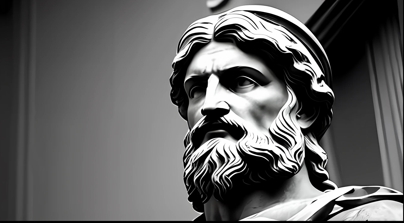 a portrait statue of the stoic zeus in black and white 4K, super realista 1920x1080 papel de parede foto