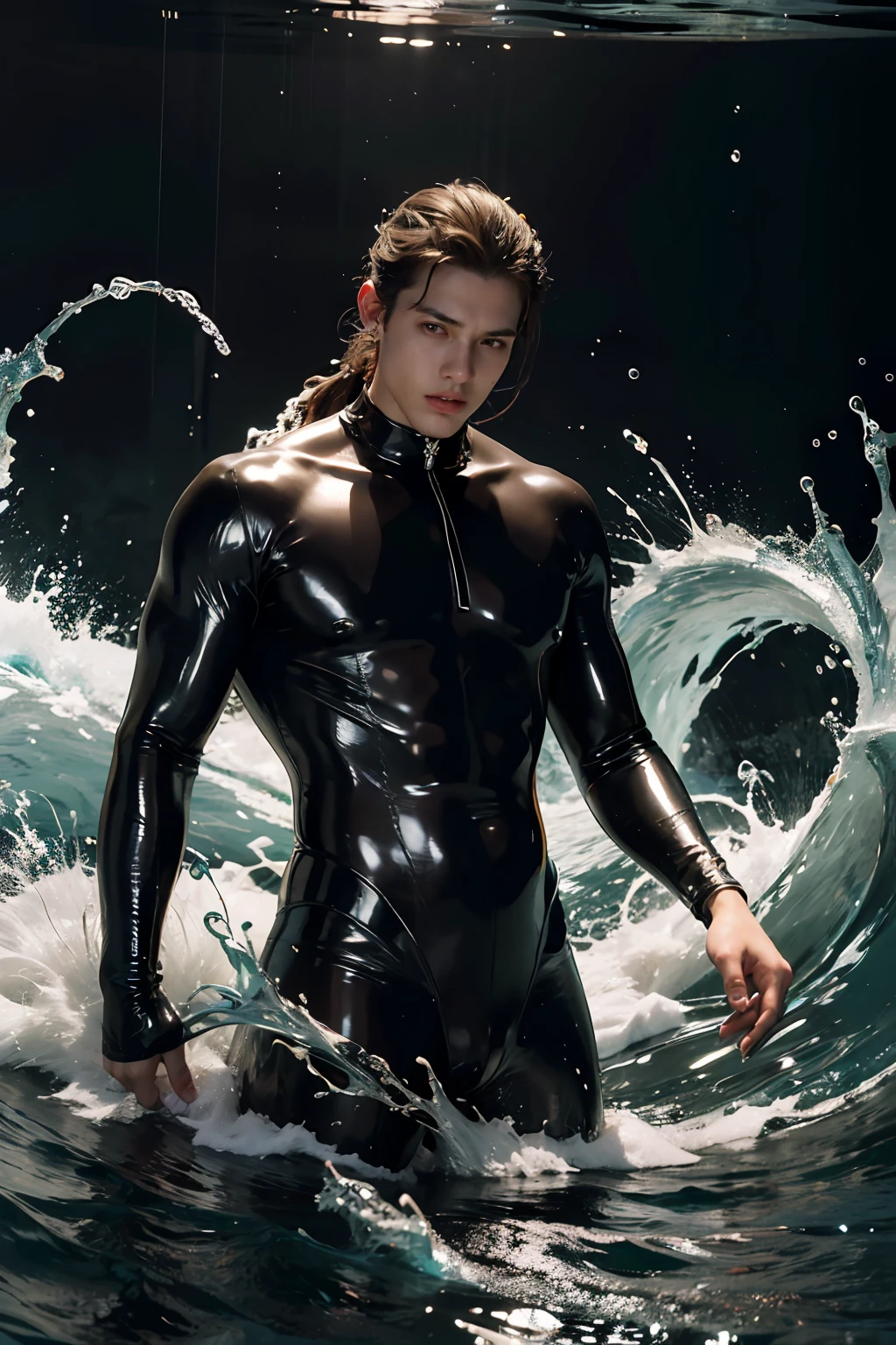 Best quality, Masterpiece, ultra highres, waves in the background, Water Dragon, Waterballs, nature light, photo realist,
(Masterpiece, Best quality:1.4),(absurdes, high resolucion, Ultra detailded:1.2), (1 bel homme:1.4),(Utilisation de la magie noire:1.4),water magic,Illustrations ludiques, superpositions imaginatives, Fusion artistique,fantastical scenes, evocative narratives, Des visuels saisissants, Haut du corps,