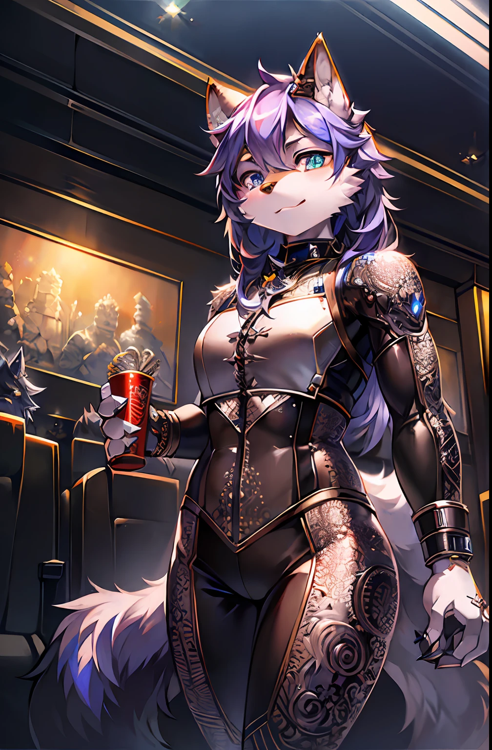 Cute wolf made of metal, (Cyborg:1.1), ([Tail | detailed wire]:1.3), (Intricate details), hdr, (Intricate details, ultra - detailed:1.2), cinema shot, Vignette, Centered