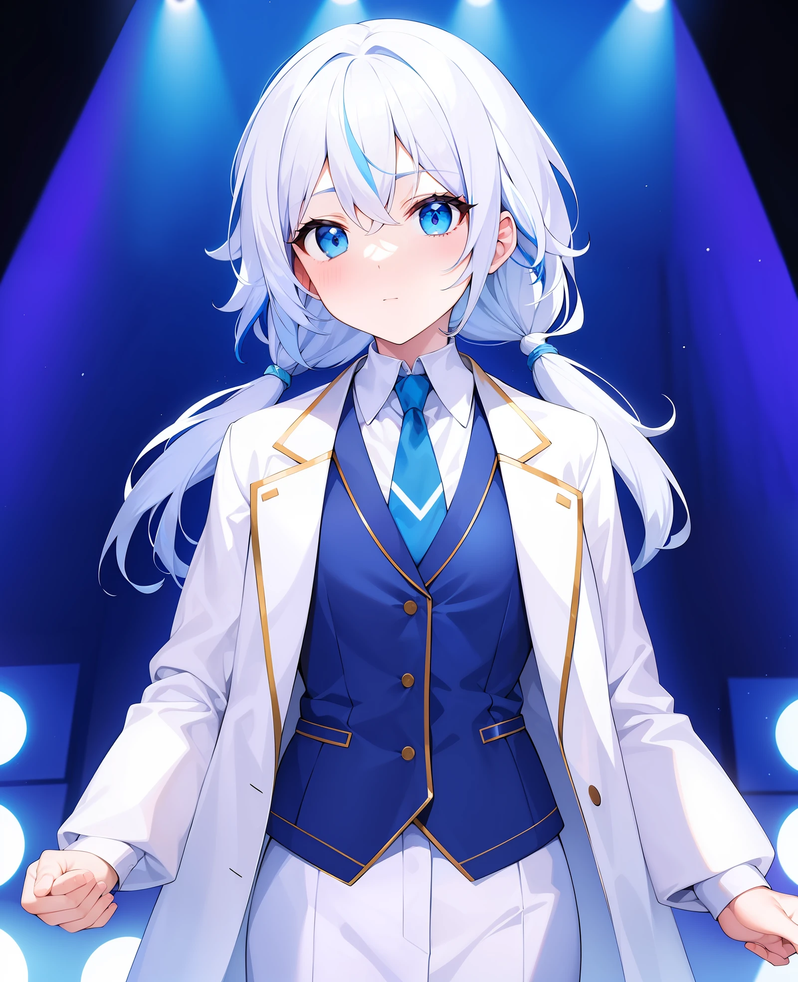Masterpiece, 1girl, white and blue hair, multicolored hair