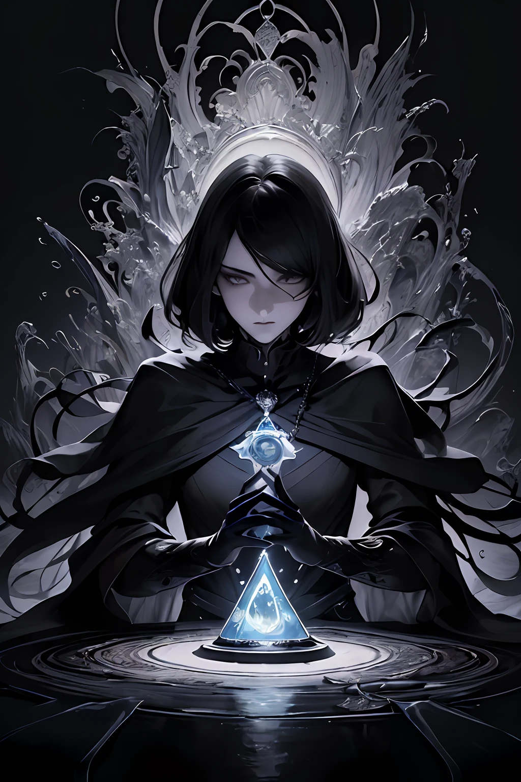 (Masterpiece, Best quality:1.4),(absurdes, high resolucion, Ultra detailded:1.2), (1 bel homme:1.4),(Utilisation de la magie noire:1.4),water magic,Illustrations ludiques, superpositions imaginatives, Fusion artistique,fantastical scenes, evocative narratives, Des visuels saisissants, Haut du corps,