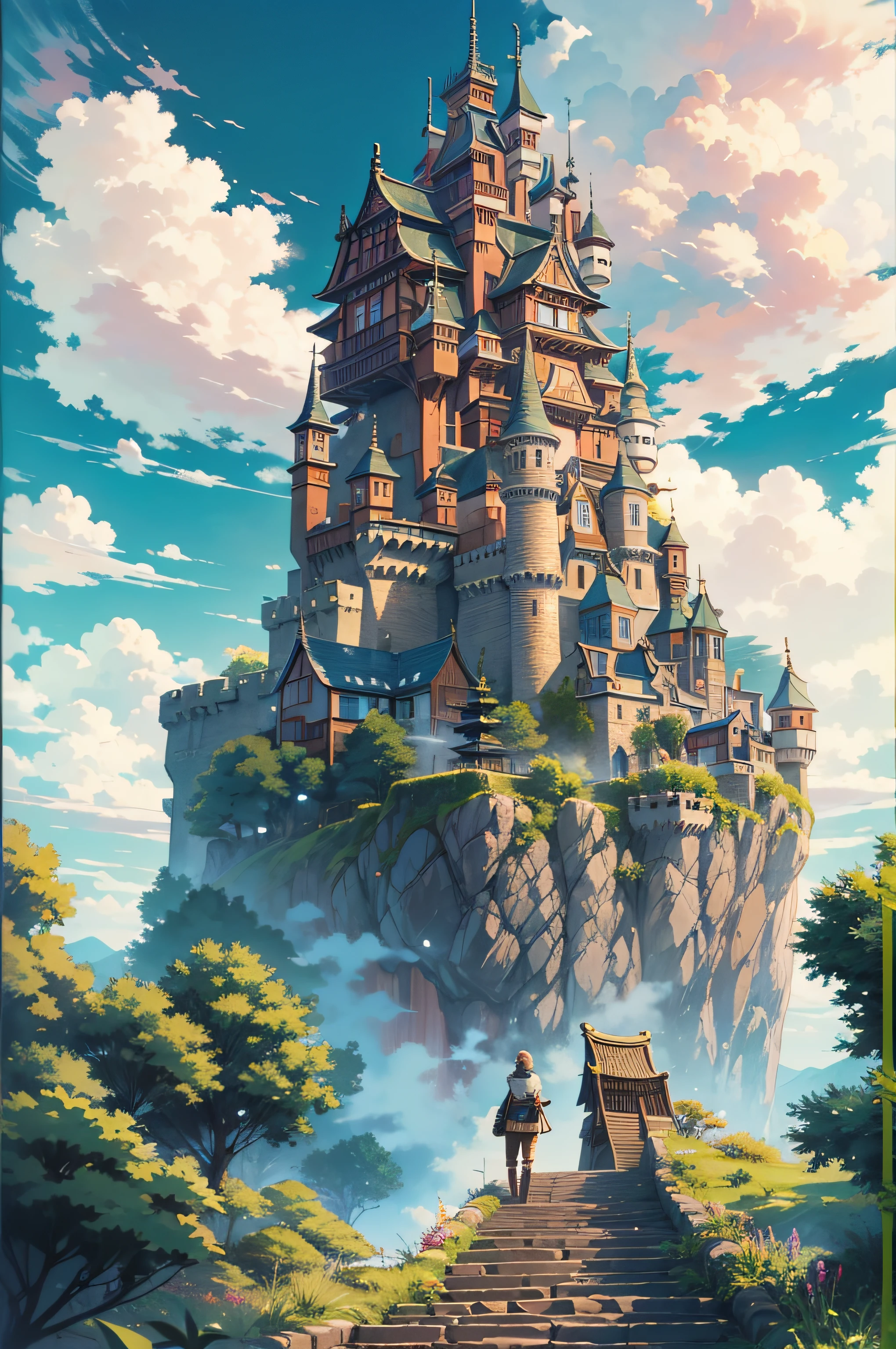 Castle in the Sky、SAO、Kurotetsu Castle、Skysky、masterpiece、realisitic