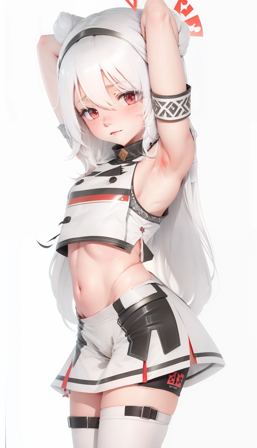 White hair, Exposed chest, Red eyes