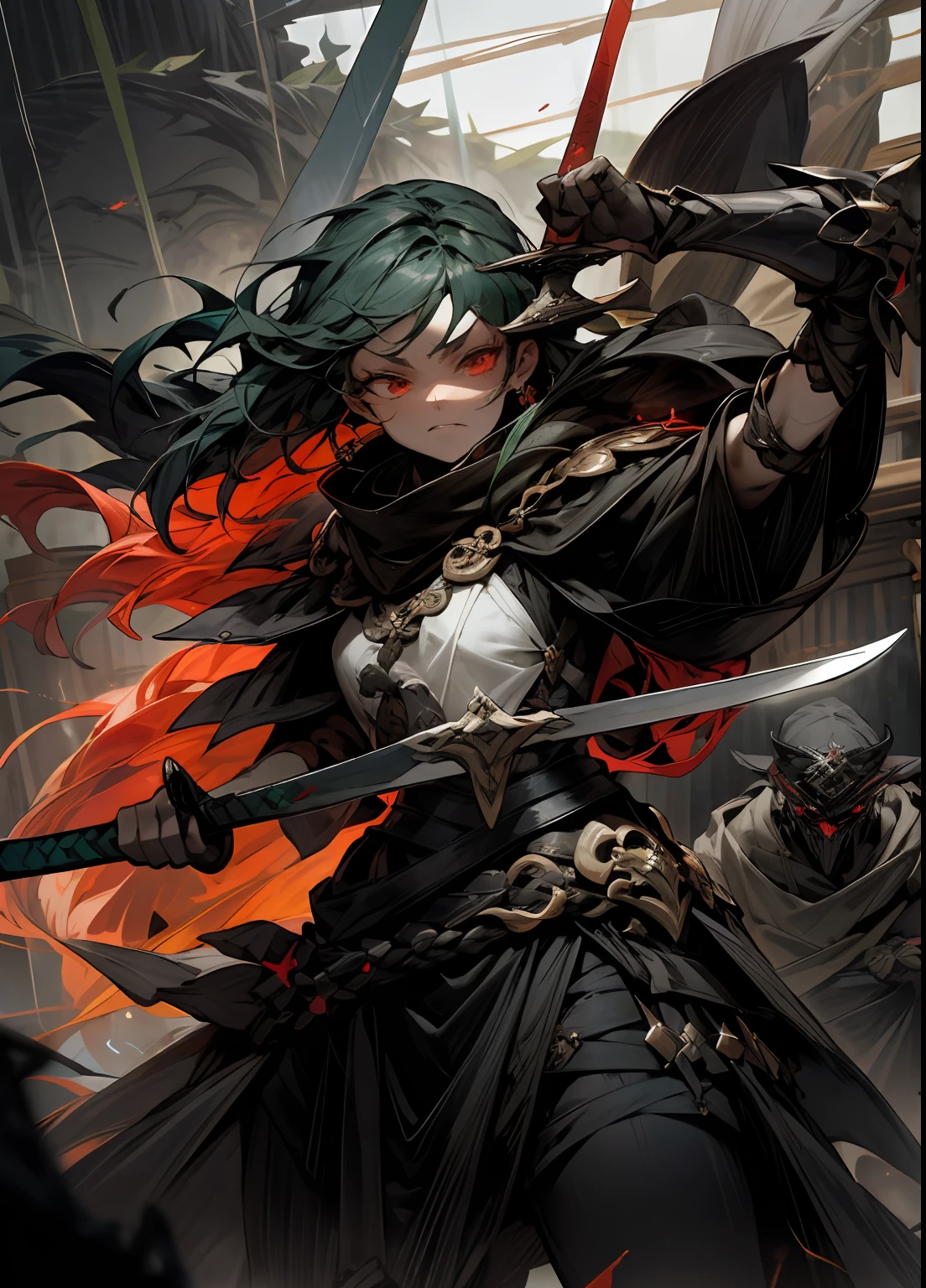 Em um reino sombrio, shrouded in mist and darkness, A brave woman with ebony hair and bright eyes raised her sword festooned with ancestral runes, pronta para enfrentar o monstro maligno que assolava a terra. O ar estava carregado com a aura maligna do monstro, ao emergir das profundezas das trevas, her scaly skin glowing with a sickly shade of green and fiery red eyes flickering with malice. A mulher assumiu uma postura destemida, your muscles tense, and his heart beating with determination. Ela estava ciente dos perigos que a aguardavam, But he wasn't going to back down. Com um grito de guerra que ecoava pelas sombras, She took a step forward, his sword slicing through the air with an unwavering fury.