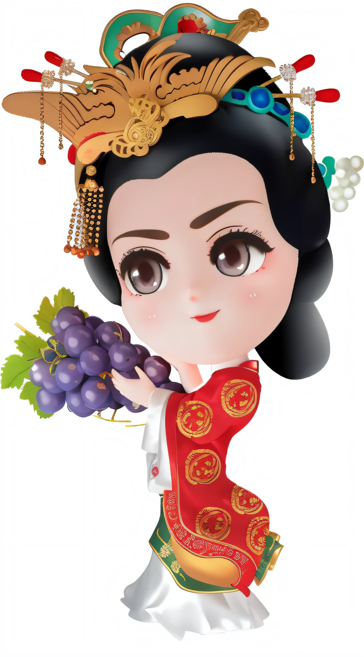 Cartoon girl in Chinese costume holding grapes，Wearing a phoenix crown on his head，Wear hairpins on your head, inspired by Fujiwara Takanobu, inspired by Takehisa Yumeji, China Princess, chinese empress, inspired by Li Mei-shu, inspired by Park Hua, inspired by Yun Du-seo, Princesa chinesa antiga, inspired by Kanō Takanobu, inspired by Ju Lian，National tide wind