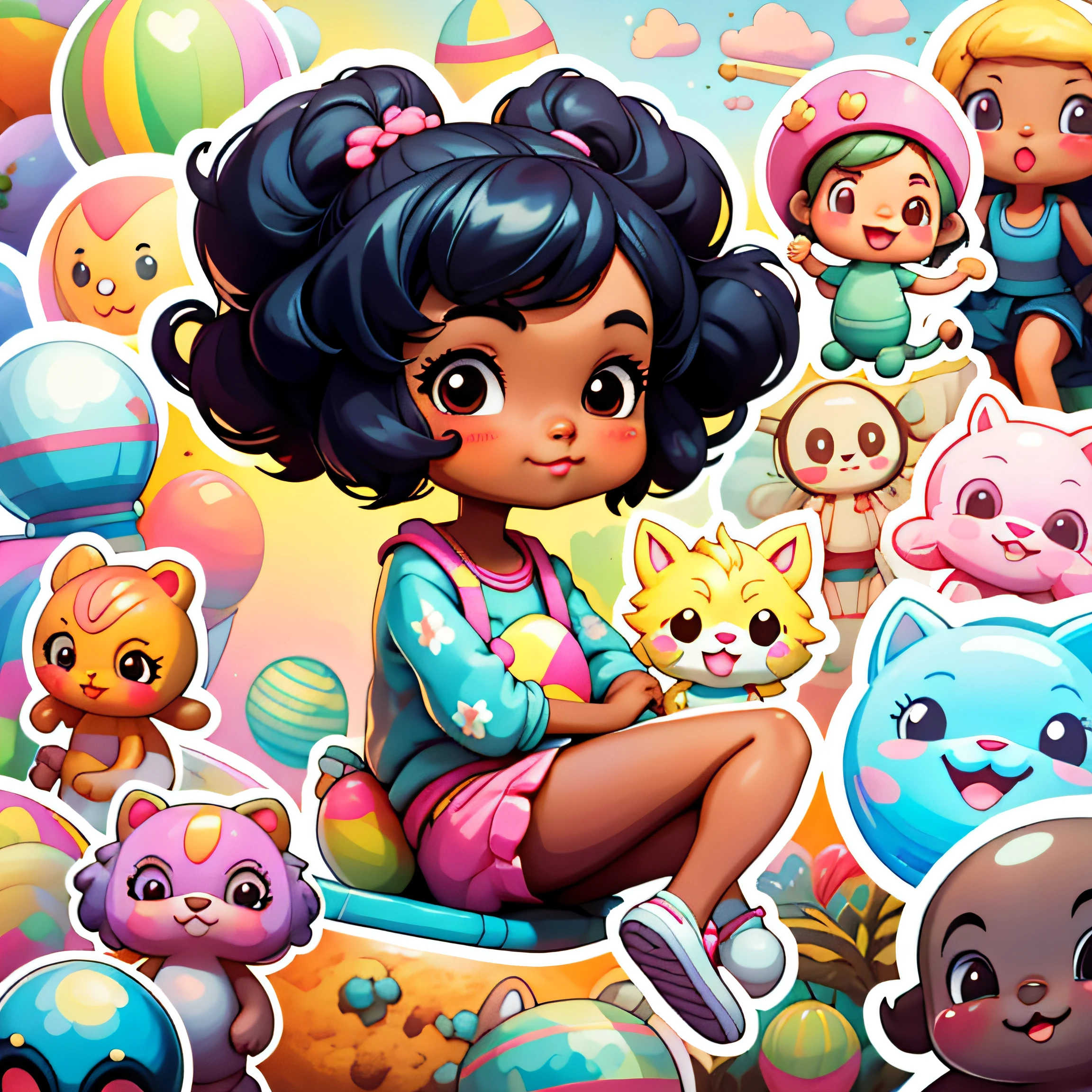 a cartoon girl, playground, african american, dark skin complexion, super cute funky black girl, cute detailed digital art, cute digital art, cartoon artstyle, cartoon art style, colorfull illustration, advanced digital chibi art, cartoon style illustration, adorable digital painting, cute art style, cute cartoon character, lisa frank style