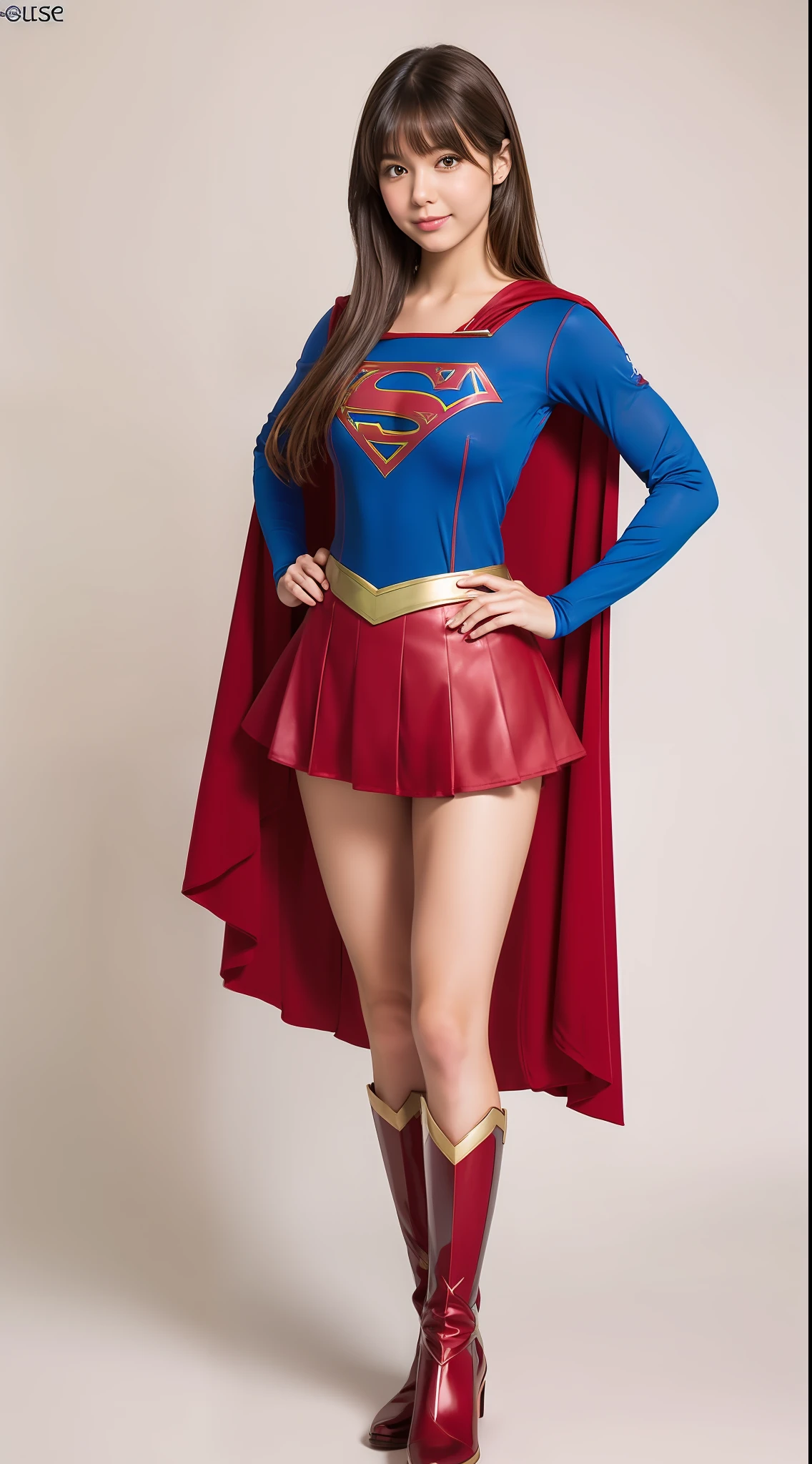 Supergirl Costume、super girl、Bishoujo Warrior、Body line enhancement、8K、top-quality、Real Image、intricate detailes、ultra-detailliert、超A high resolution、Depth Field、(Photorealsitic、realisitic:1.2)、masterpiece、a photo of 1girl、super girl、((Use the original image))
