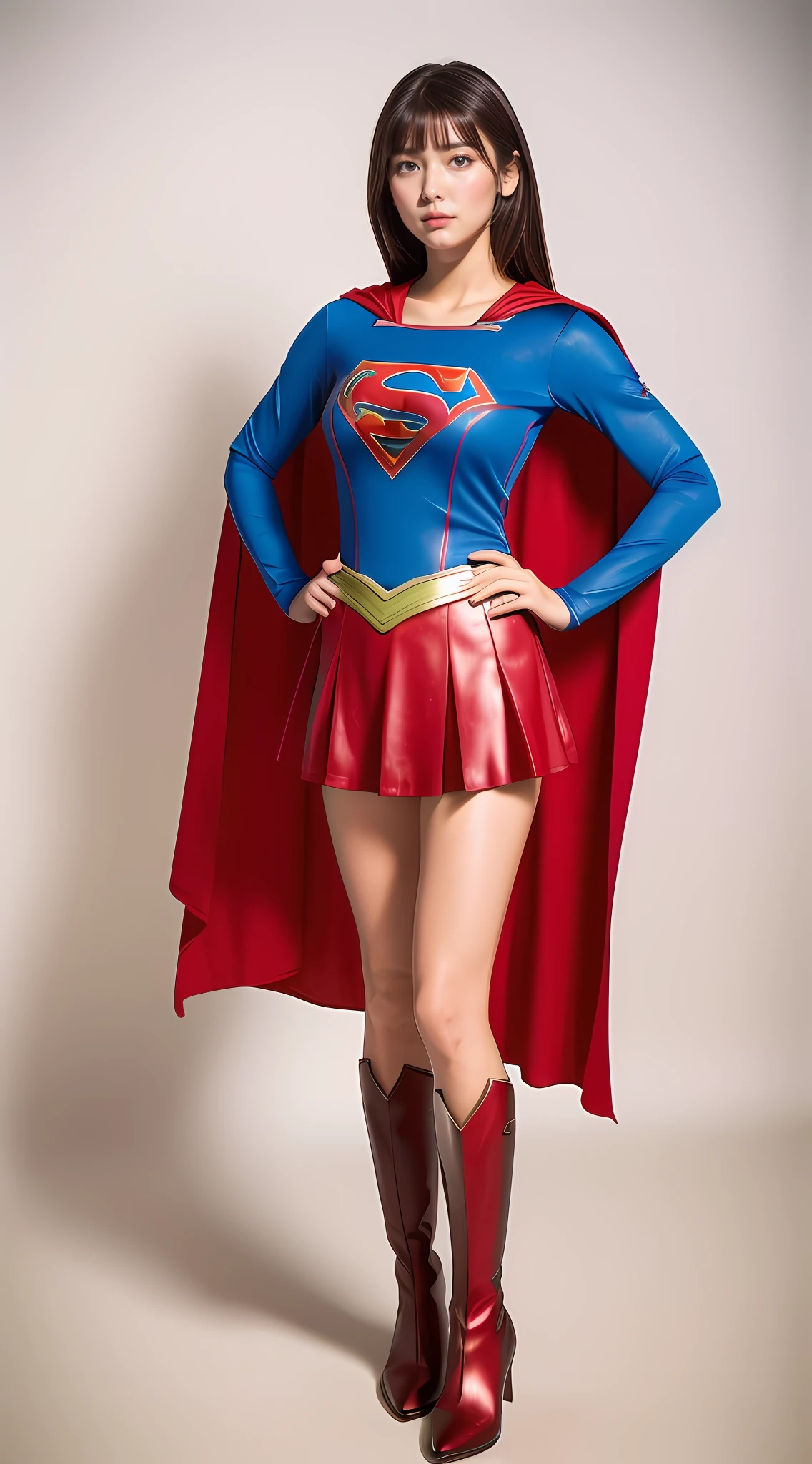 Supergirl Costume、super girl、Bishoujo Warrior、Body line enhancement、8K、top-quality、Real Image、intricate detailes、ultra-detailliert、超A high resolution、Depth Field、(Photorealsitic、realisitic:1.2)、masterpiece、a photo of 1girl、super girl、((Use the original image))