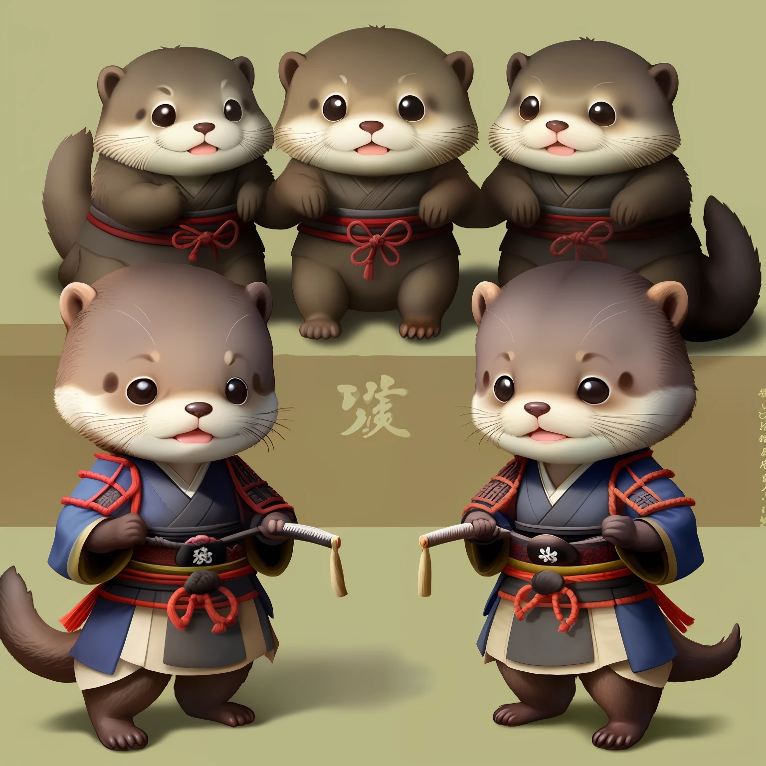 Cute otter。samurais。Warring states period。