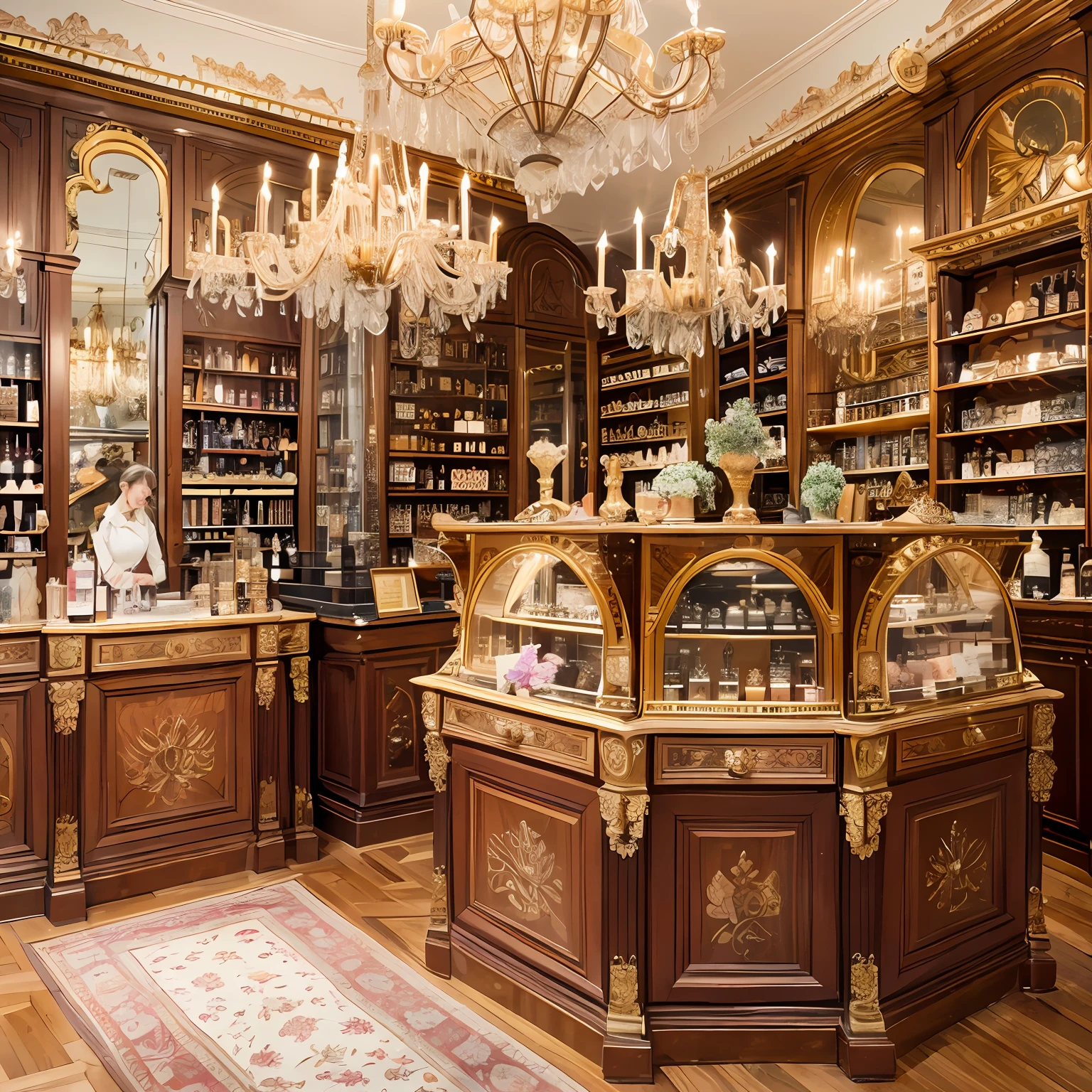 Victorian perfumer: Wild and amazing place, Elegant and elegant perfume shop, Convoluted, Step-by-step, Exquisite, In the style of Emile Galle,