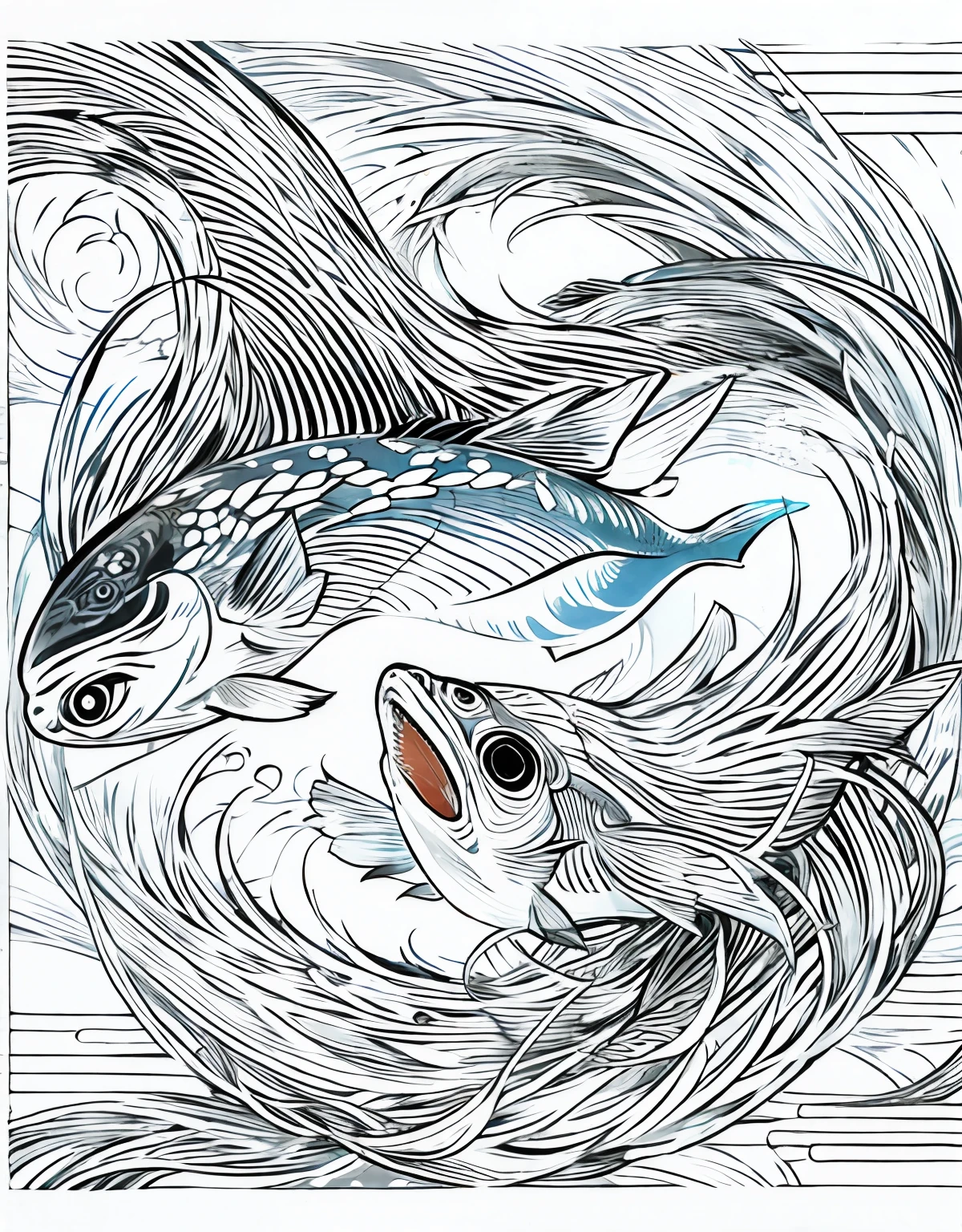 Makes a picture with fish and in Japan