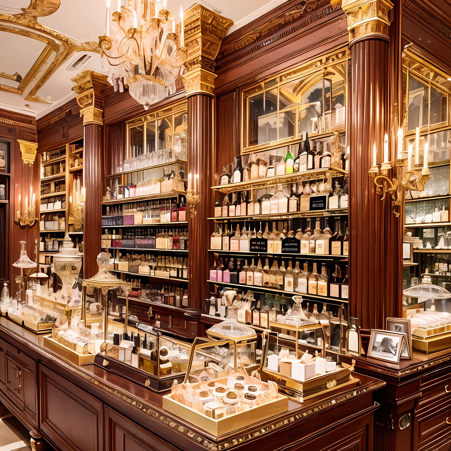 Victorian perfumer: Wild and amazing place, Elegant and elegant perfume shop, Convoluted, Step-by-step, Exquisite, In the style of Emile Galle,