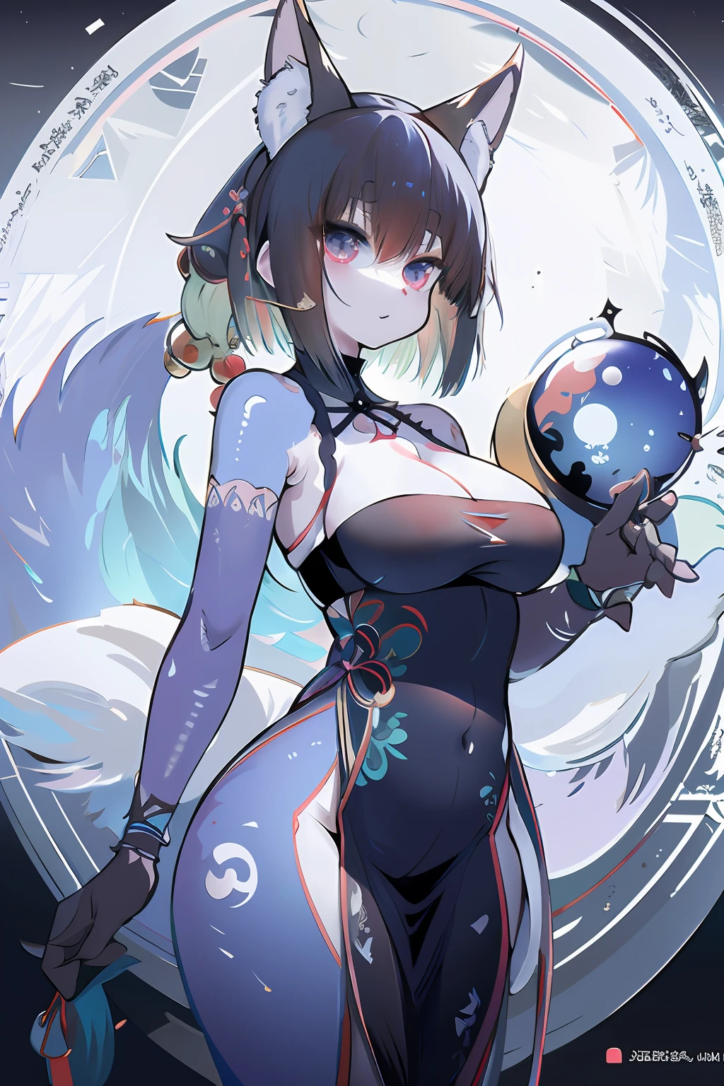 Best quality,masterpiece,ultra high res,(anime:1.4),xiuxian,weapon,Detailed face,
1girl,solo,weapon,cleavage,braless(magic circle:1.2),xiuxian,upper body,Beautiful fox girl,full body,east asian architecture,sheath,architecture,chinese dress