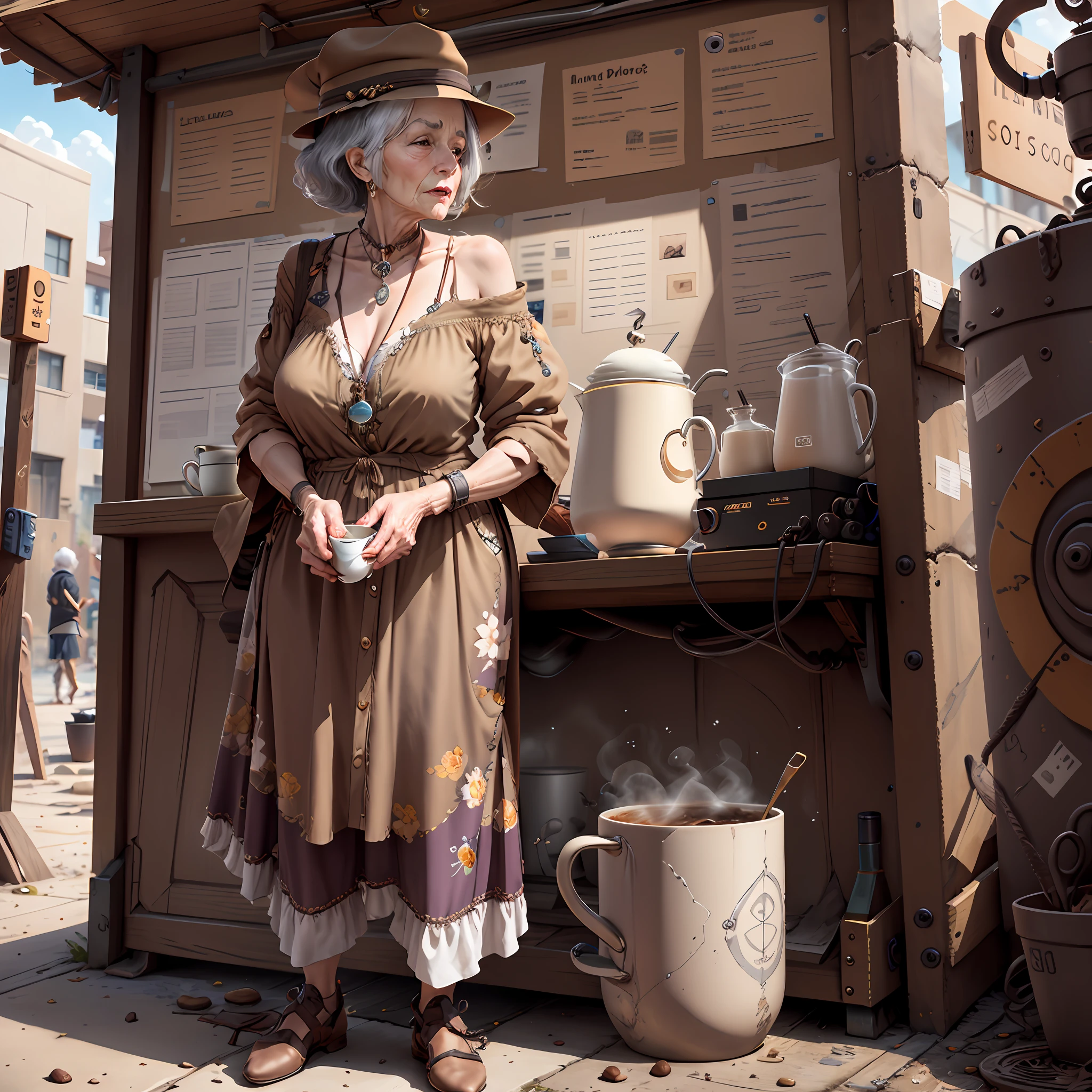 Elderly woman addicted to coffee