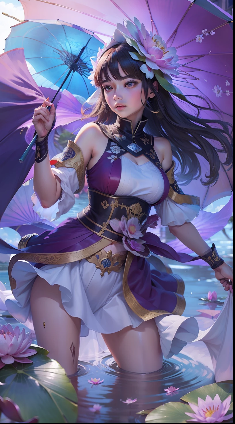 Kagura water lily, umbrella, 1 girl, realistic, ultra detail