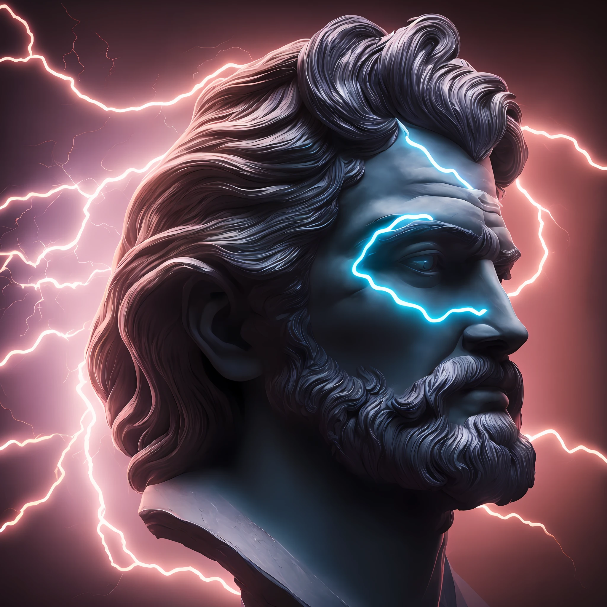 (neon lightning around the head:1.1), monument, (close-up of the head), epic scene of zeus, lightning, sharp focus, fantasy, concept art, dynamic lighting, epic composition, Michelangelo style,