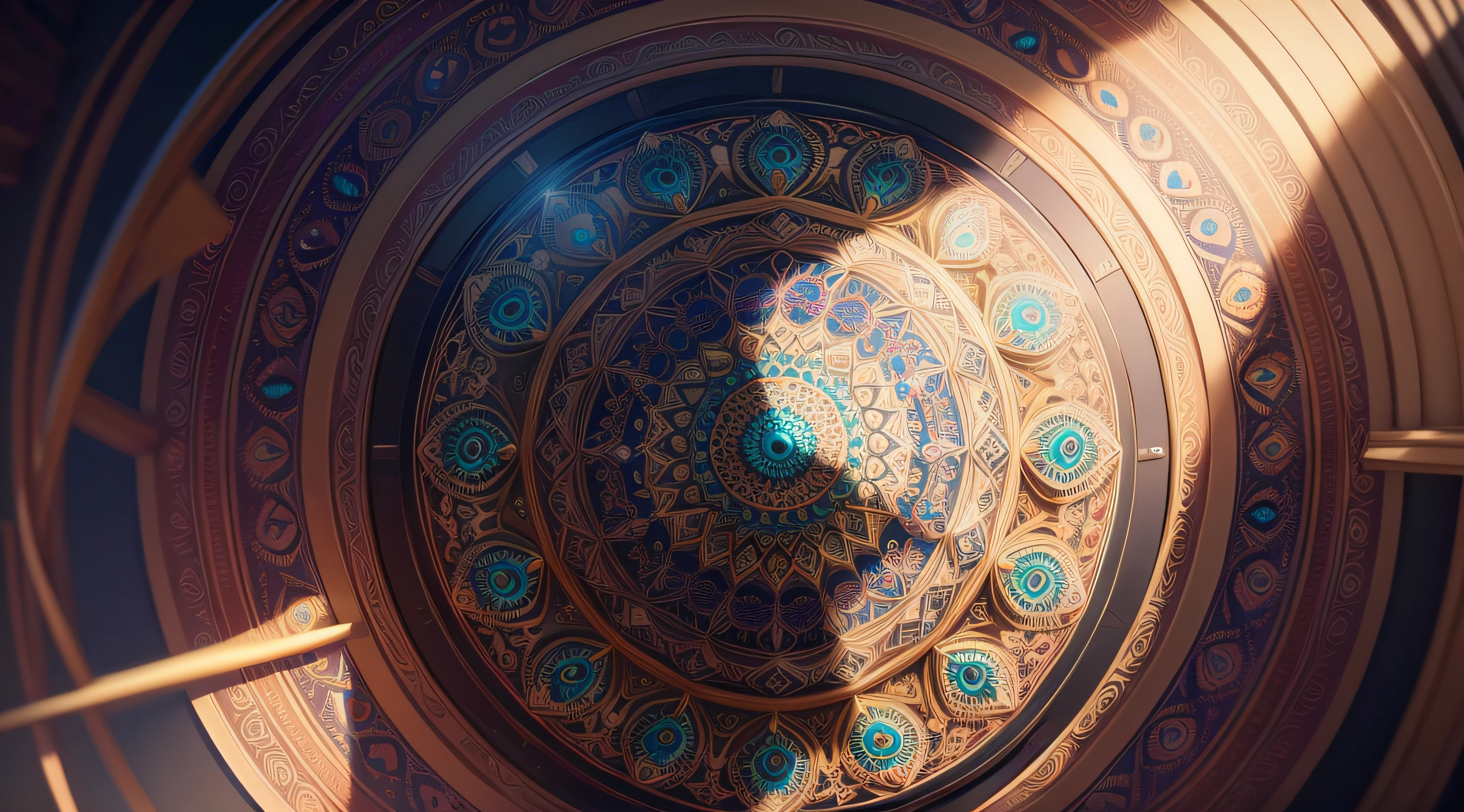 Large Mandala, peacock colors, (masterpiece), (best quality) (detailed) (8k) (HDR) (cinematic lighting) (sharp focus) (intricate), HDR, hyper-realistic, color graded, beautiful, realistic picture, ultra high quality, stunning --auto