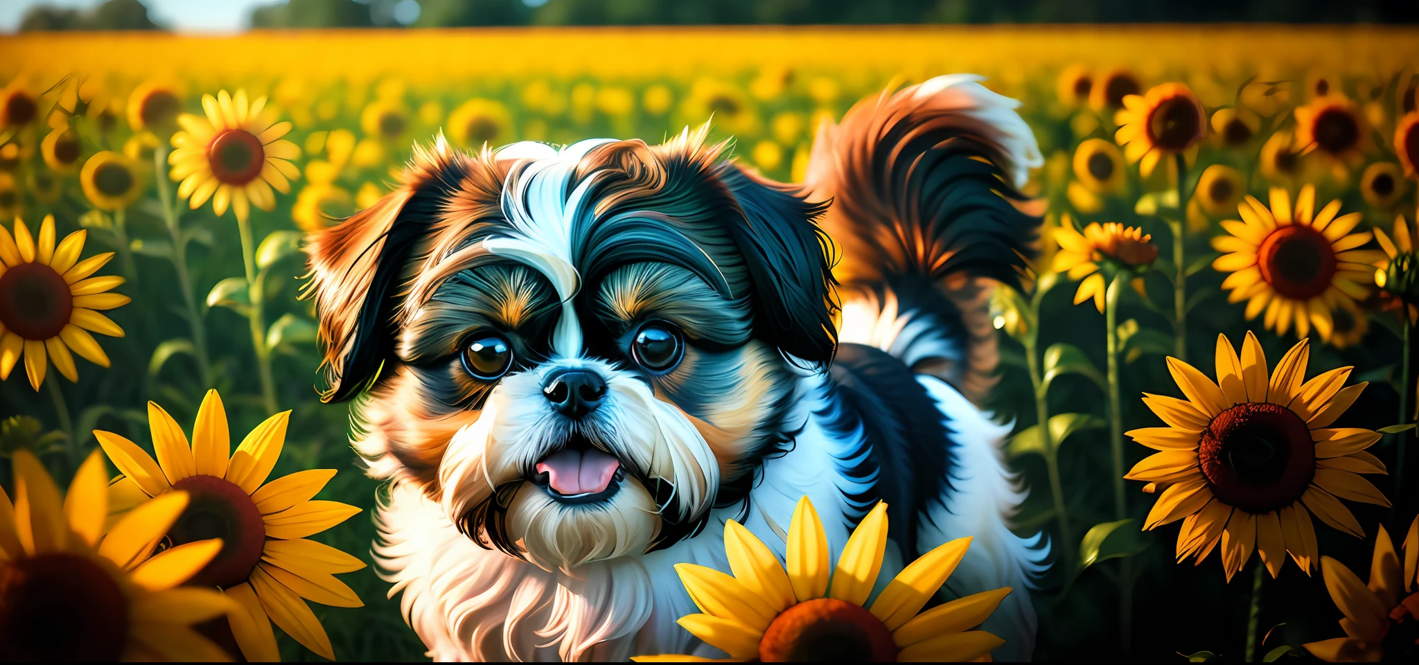((anime dog shih tzu running through a field of flowers)))), photorealistic, photo, masterpiece, realistic, realism, photorealism, high contrast, digital art photorealistic trend on Artstation 8k HD high definition detailed realistic, detailed, skin texture, hyper detailed, realistic skin texture, armor, best quality, ultra high resolution, (photorealistic: 1.4), high resolution, detailed, raw photo, sharp re, by lee jeffries nikon d850 film photography 4 kodak portra 400 Camera F1.6 Rich Lens Colors Realistic Texture Hyper Realistic Dramatic Lighting Unreal Engine Trend on Artstation Cinestill 800,