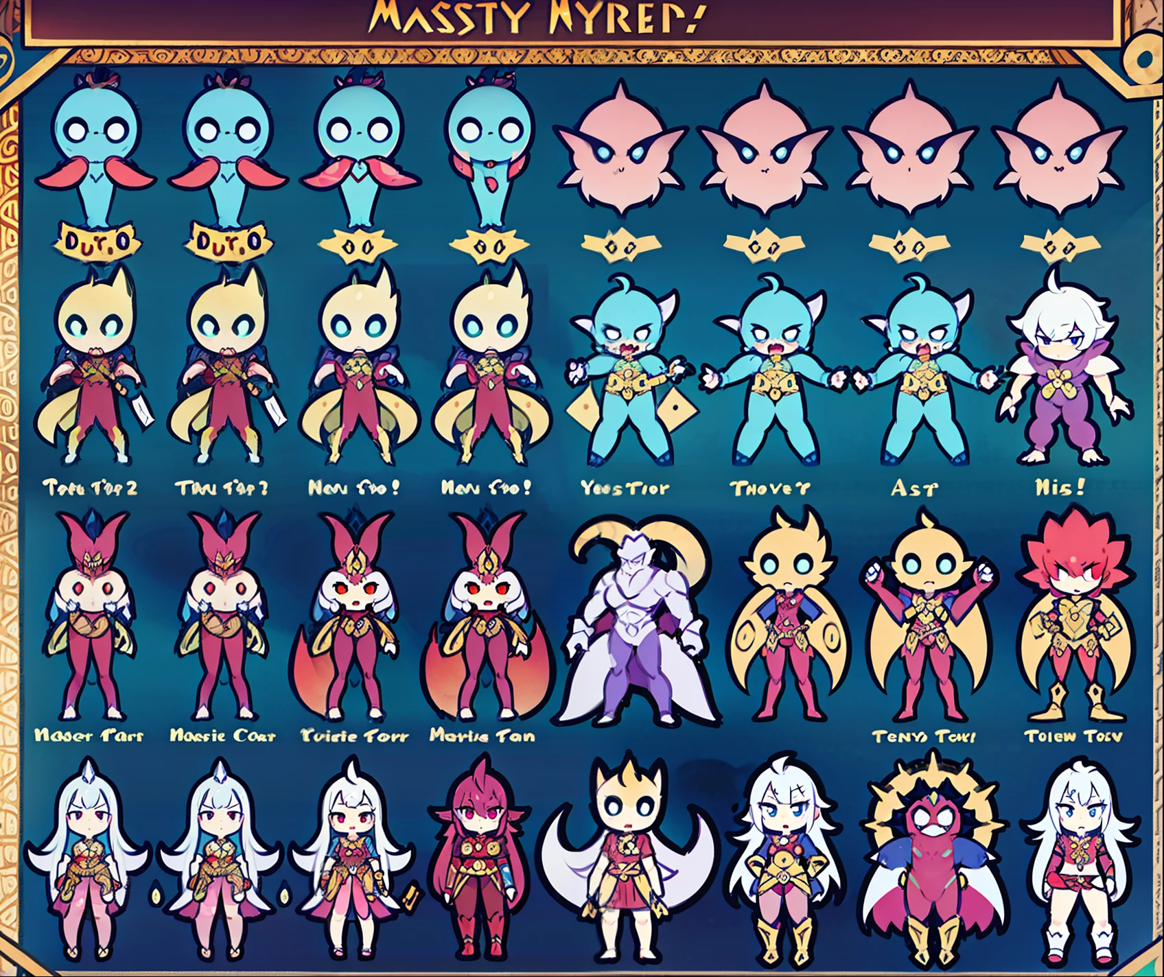 fantasy monster, by bestiary_style, masterpiece, best quality, minimalist, turnaround sheet, character chart, reference sheet, multiple poses, character turnaround sheet, tentacles