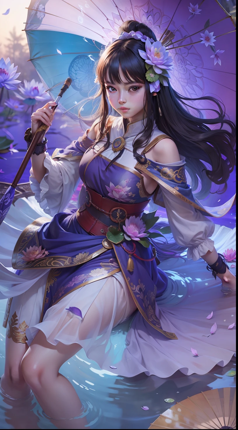 Kagura water lily, human face, 1 girl, realistic, ultra detail, umbrella