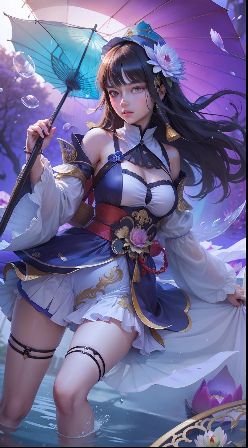 Kagura water lily, brithish face, 1 girl, realistic, ultra detail, umbrella