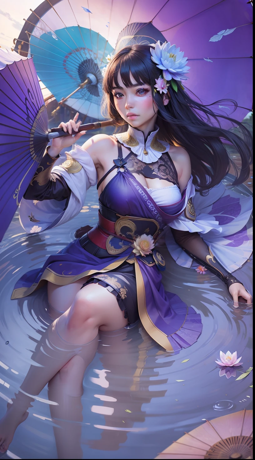 Kagura water lily, american face, 1 girl, realistic, ultra detail, umbrella