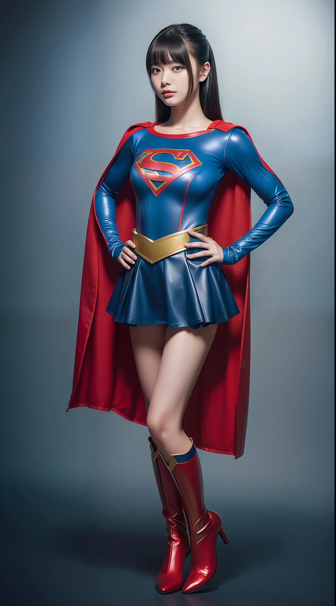 Supergirl Costume、super girl、Bishoujo Warrior、Body line enhancement、8K、top-quality、Real Image、intricate detailes、ultra-detailliert、超A high resolution、Depth Field、(Photorealsitic、realisitic:1.2)、​masterpiece、a photo of 1girl、super girl、((Use the original image))