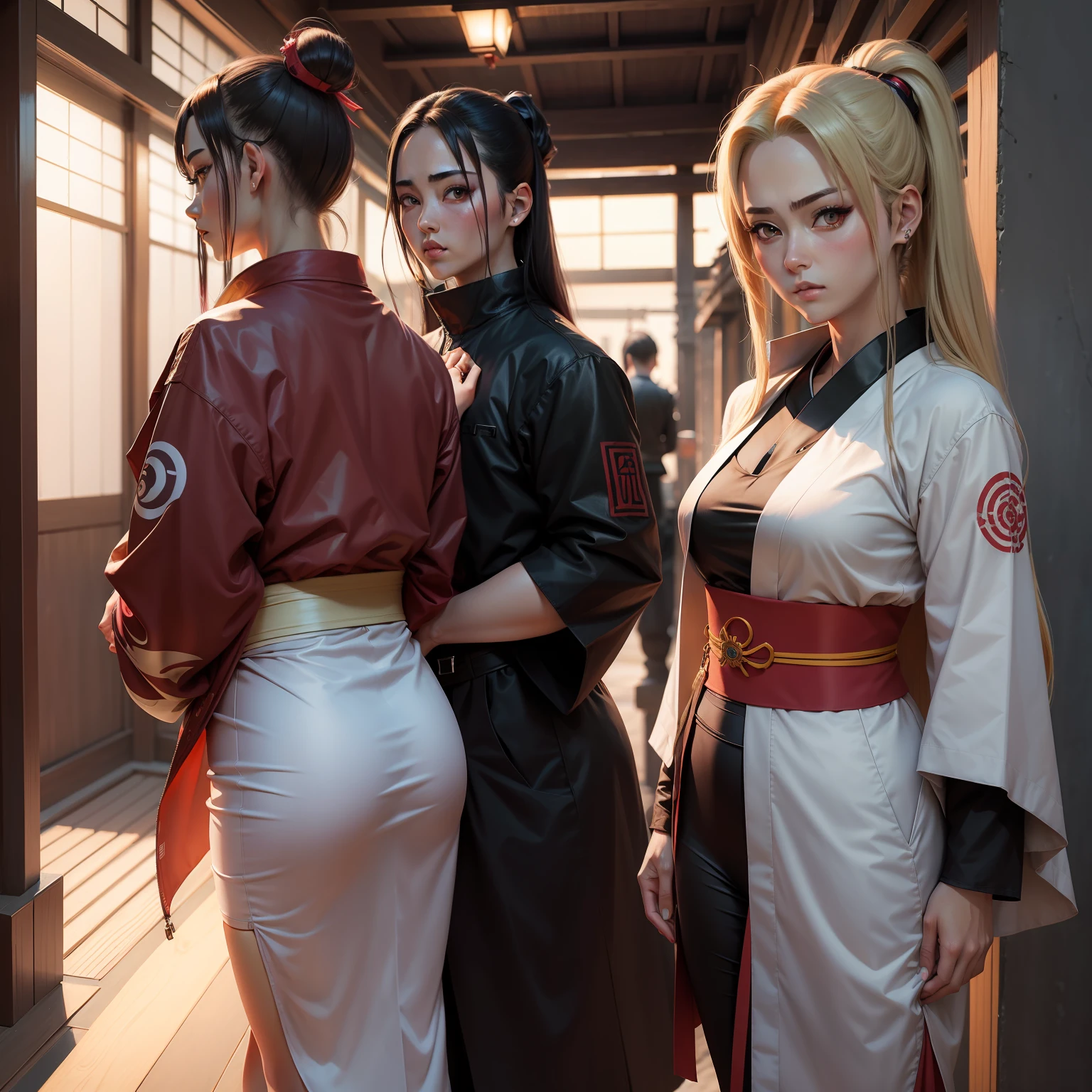 t5un4d3, mark, 1girl, tsunade, Japanese clothes, sash, jacket