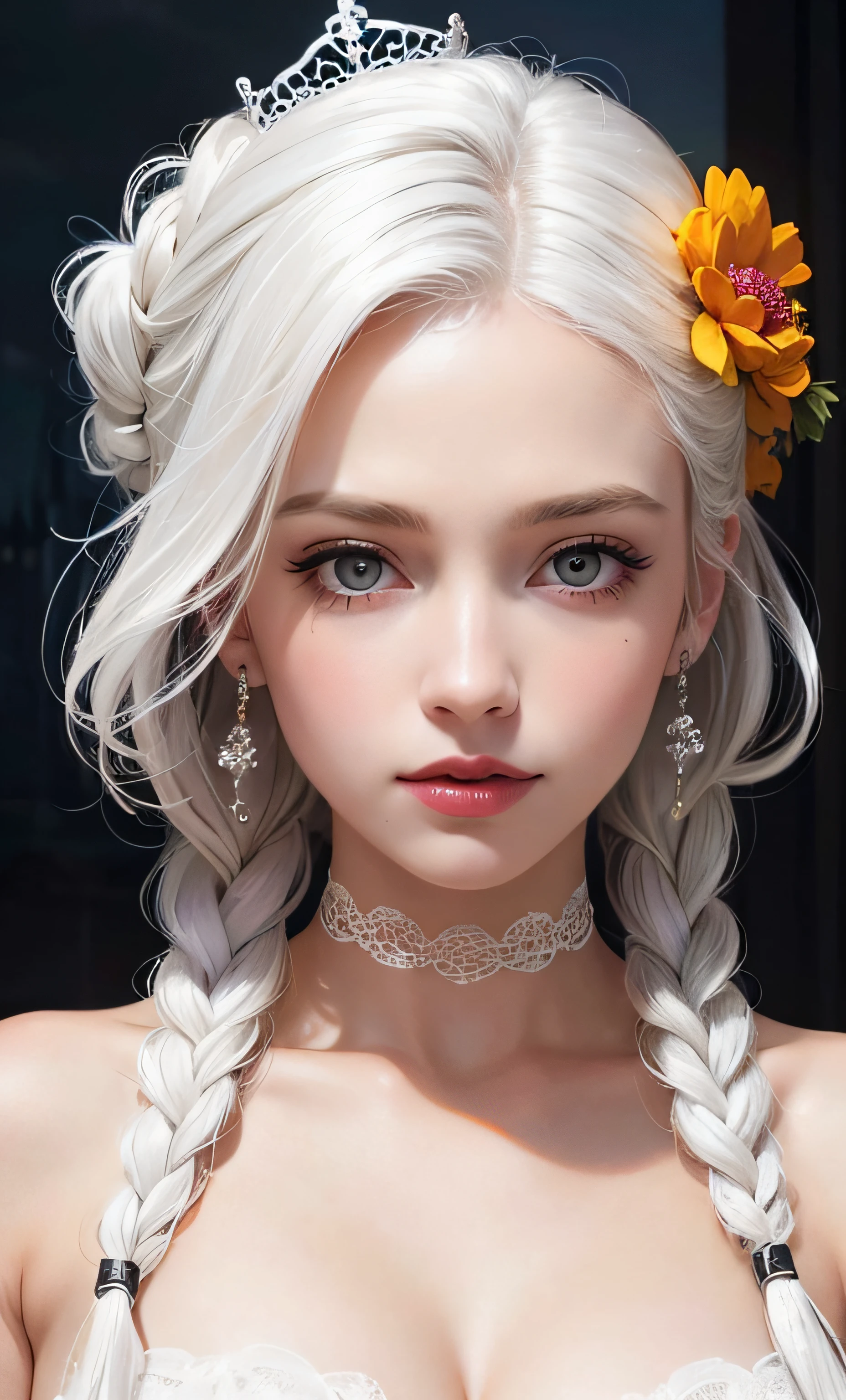 masterpiece, best quality, white hair, masterpiece, photorealistic, high resolution illustration, crown-braid, beautiful, disney princess, halloween,