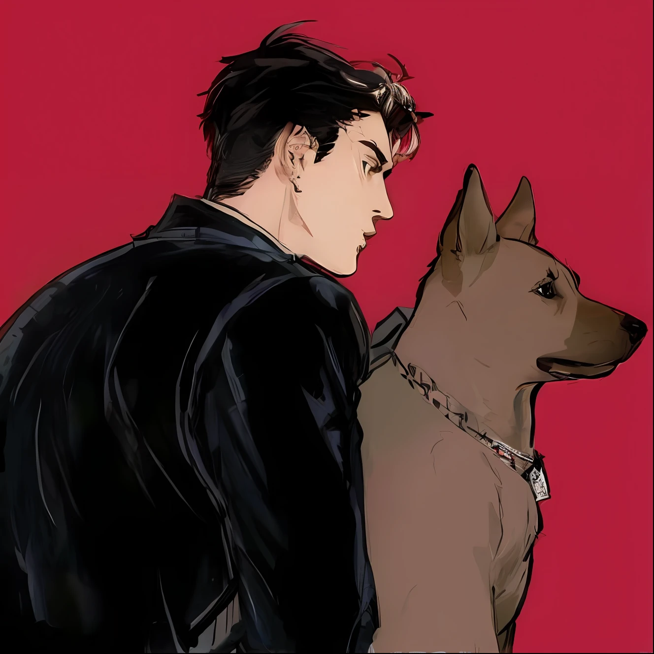 Anime guy with a dog on his shoulder, by Yang J, teenage jughead jones, portrait of jughead jones, comic strip, Accurate depiction, comic artstyle, comic drawing style, High-quality fanart, inspired by Eddie Campbell, author：Ignacio Zuloaga, author：Emma Andievska, author：Kiyochika Kobayashi