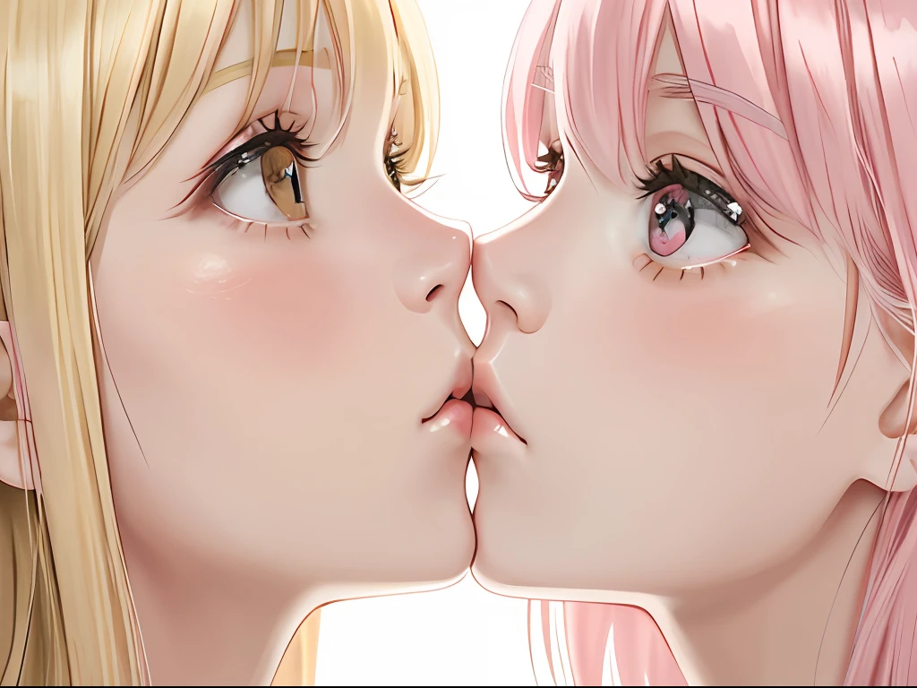 2girls,Blonde and pink hair,Sticker,Kiss,Extreme close-up focus,(tmasterpiece),(best qualtiy),(max detail:0.8),