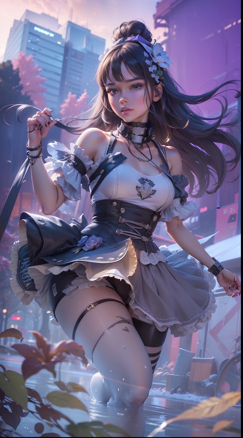 (masterpiece, finely detailed beautiful legs: 1.2), (on the street, lower body photos, Converse high-top canvas shoes with black pantyhose and canvas hot pants, wear a collar around the neck, gray tank top), volumetric lighting, latex choker, high top sneakers, canvas boots,black pantyhose, gray canvas hot pants, , denim shorts, hyper detailed, highly detailed, beautiful, small details, ultra detailed, best quality, sharp, digital illustration, detailed, realism, 4k, 8k, trending on artstation, good anatomy, beautiful lighting, award-winning, photorealistic, realistic shadows, realistic lighting, beautiful lighting, raytracing, intricate details, moody, rule of thirds, masterpiece, (illustration:1.1), highres, (extremely detailed CG, unity, 8k wallpaper:1.1), ultra realistic, masterpiece, bokeh, extremely detailed, intricate, zoomout, colorful, vibrant colors