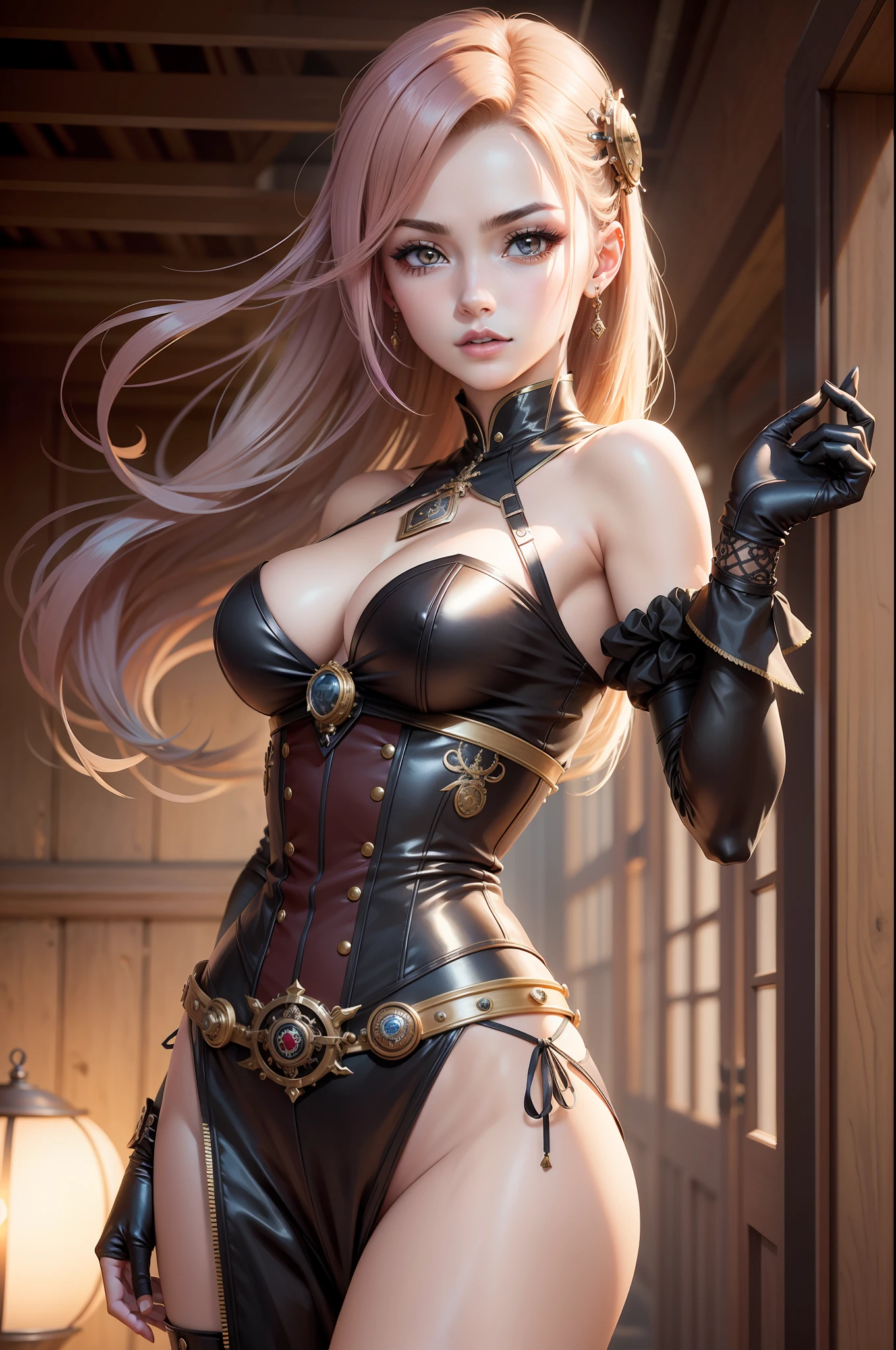 Mulher, Estilo Anime, Genshin Impact, Estilo SteamPunk, Pose de Batalha, Cabelos Brancos, Roupa branca, Olhos Brancos