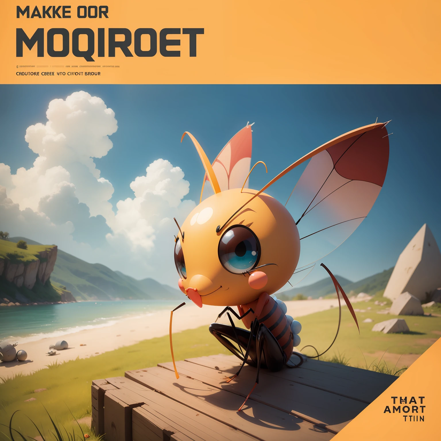 Make a cute mosquito for a cartoon cover for creation