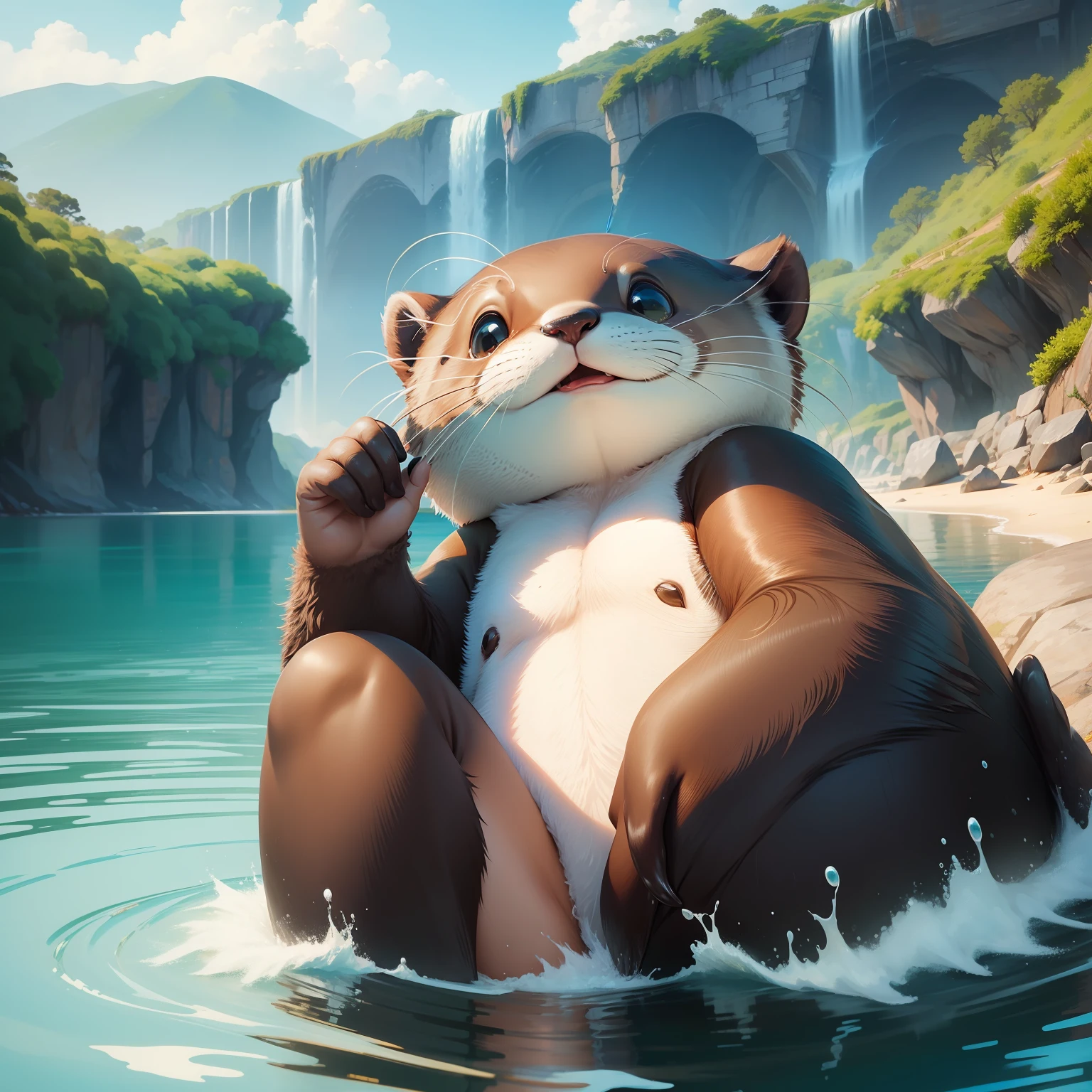 Cute otter。Cool backgrounds。Cool scenery。