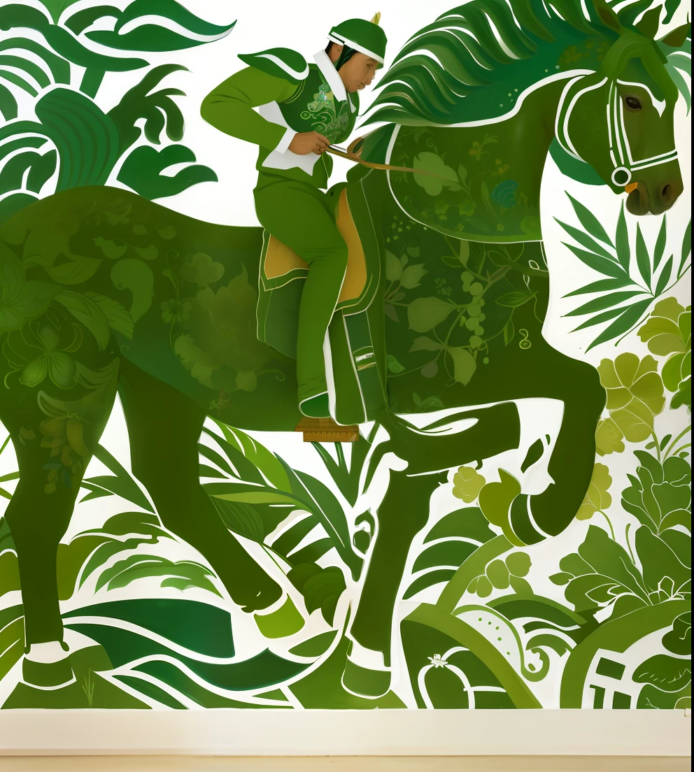 Painting of horses,Green and white,Created by Wu Zuoren,sumatraism,A flag、academic art,the wallpaper