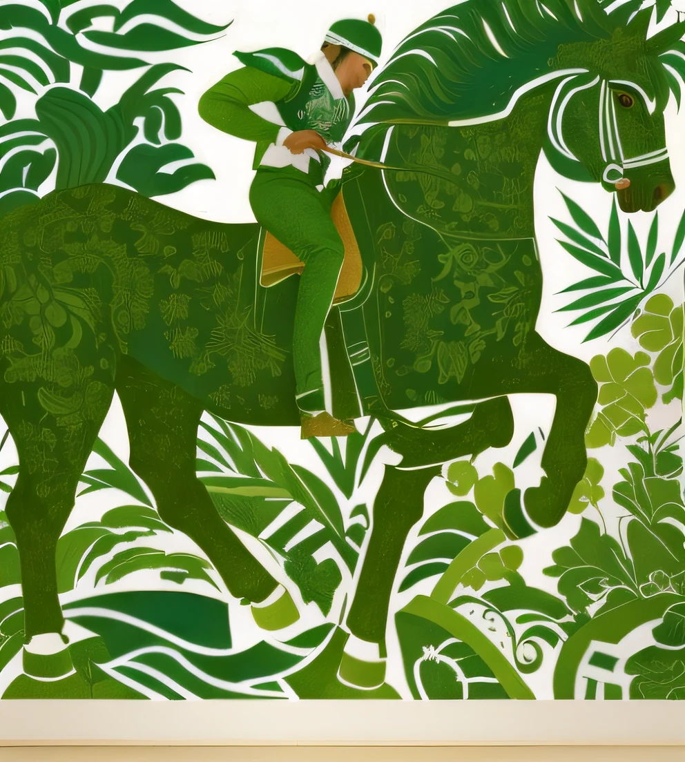 Painting of horses,Green and white,Created by Wu Zuoren,sumatraism,A flag、academic art,the wallpaper