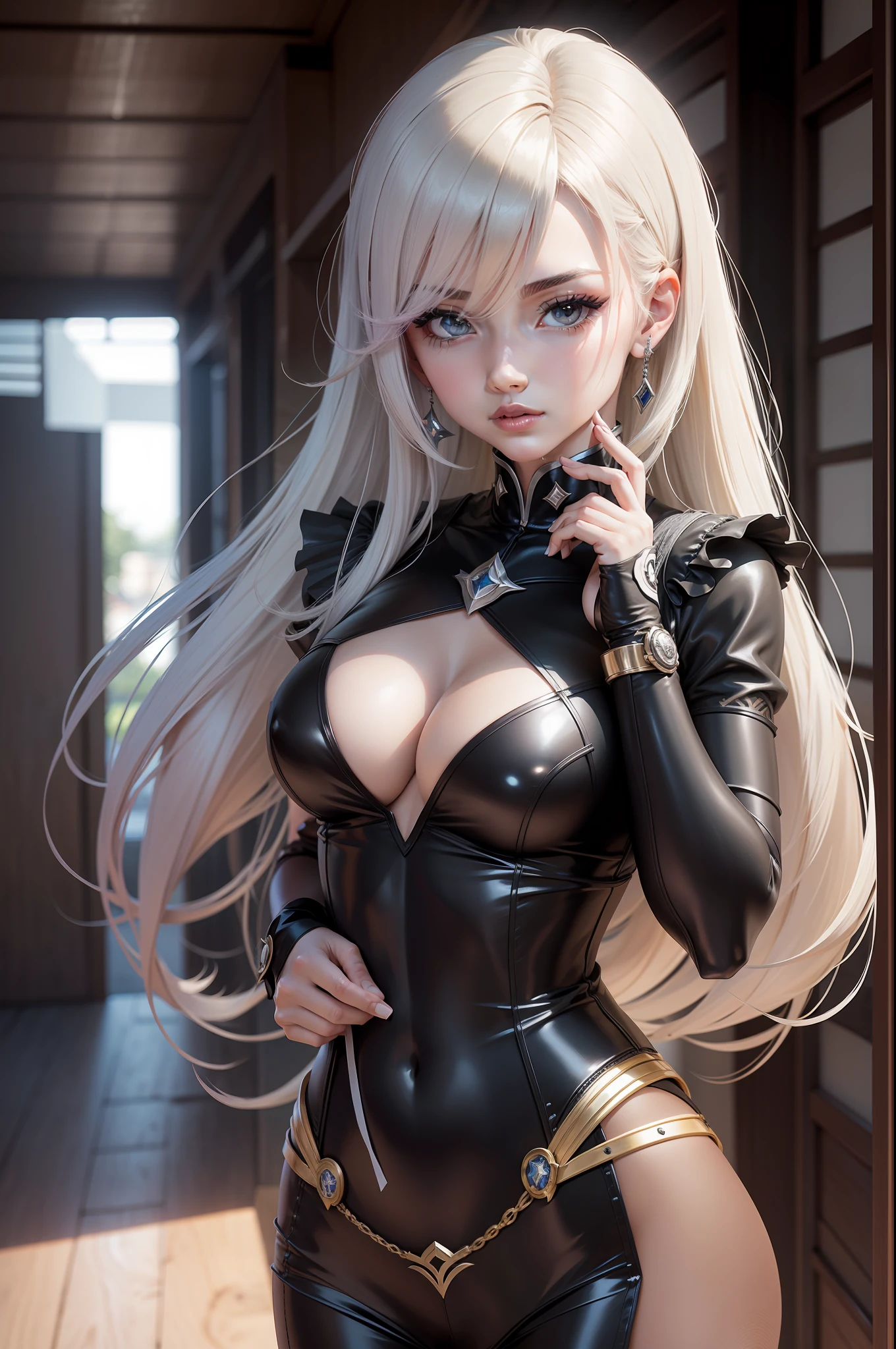 Mulher, Estilo Anime, Genshin Impact, Estilo Genshin Impact, Pose de Batalha, Cabelos Platinados e Brancos