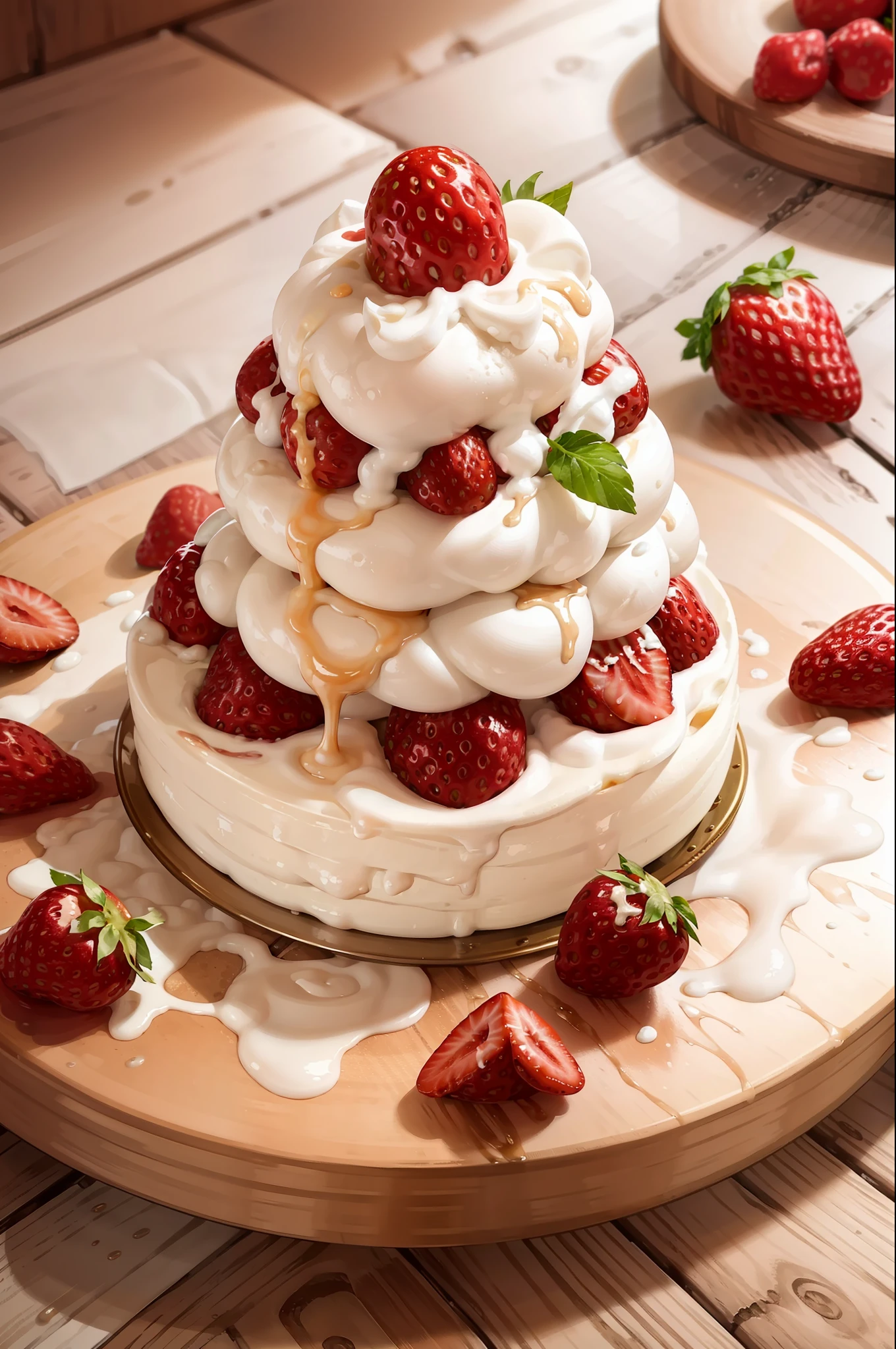 masterpiece, high quality, best quality, strawberries with cream, foodphoto,