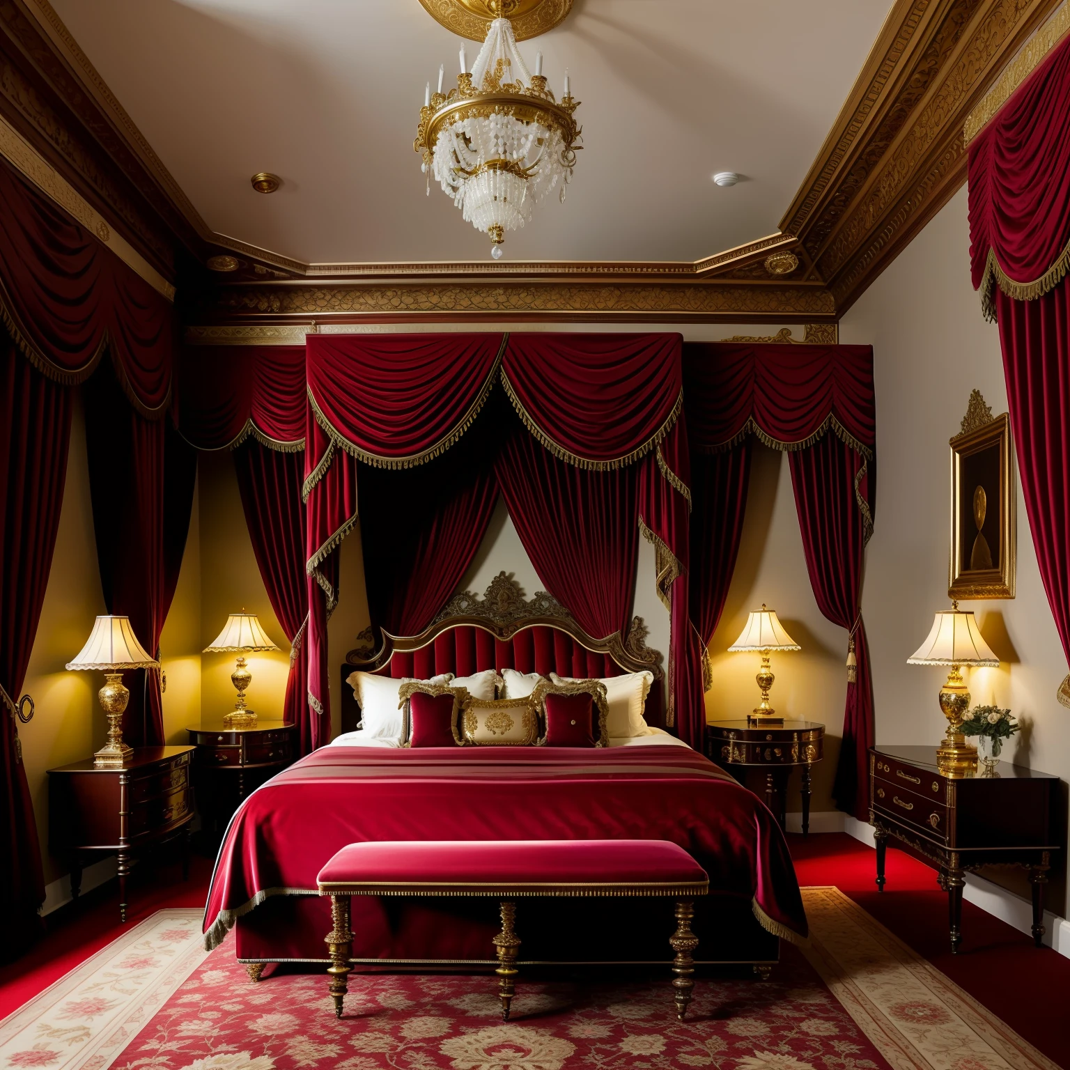 A grandiose Victorian-style room, with intricate details and luxurious furnishings.