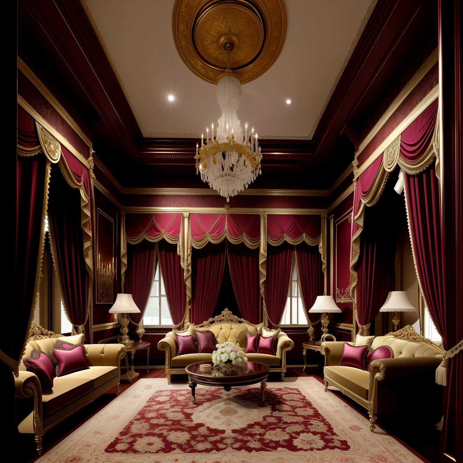 A grandiose Victorian-style room, with intricate details and luxurious furnishings.