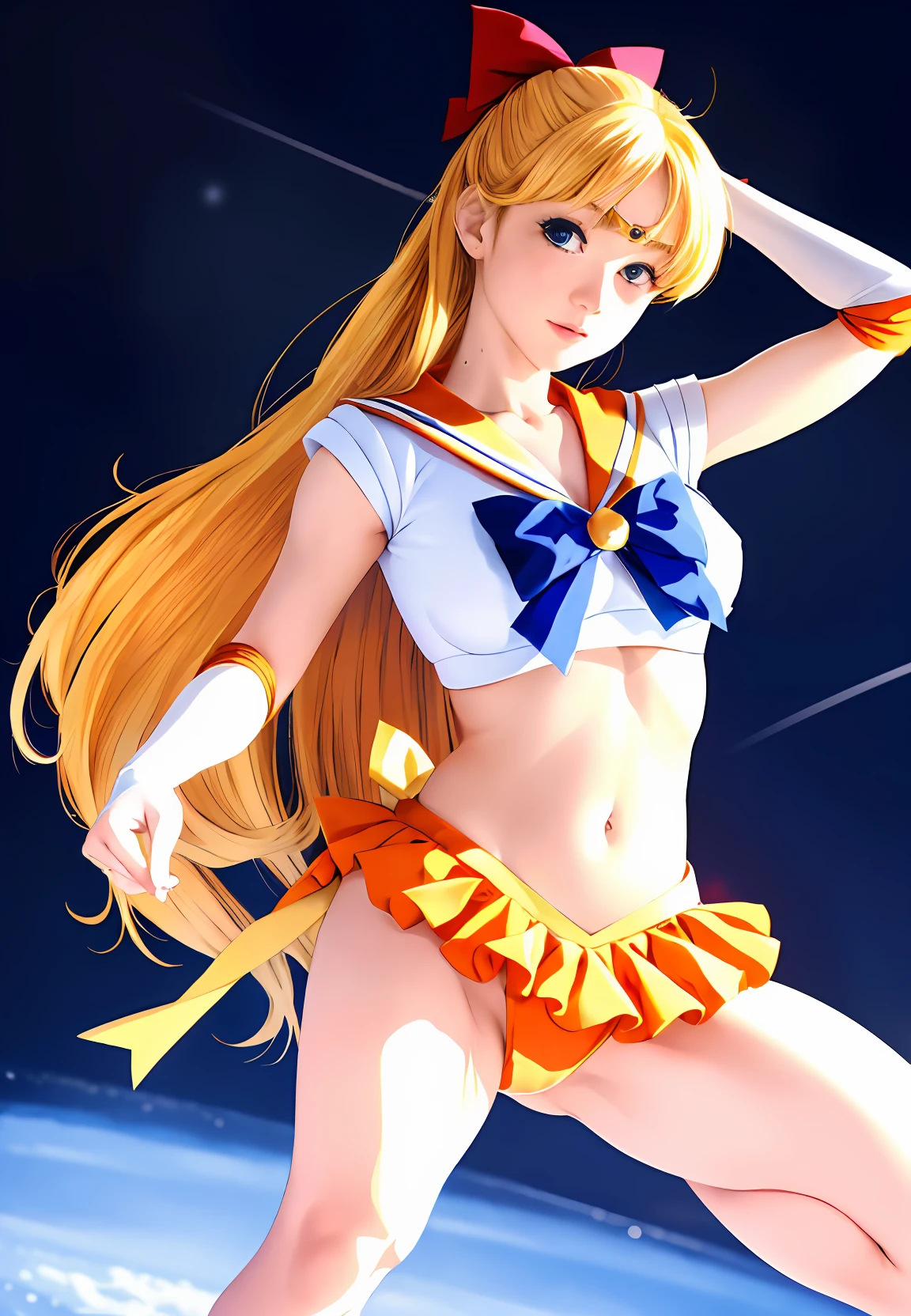 Japan woman in Sailor Mars costume poses for photo, beautiful flaxen hair、poneyTail、Ultra mini skirt、Highkick、Raise your legs and do a high kick to expose your white panties.、camel's toe、Beautiful、beautiful thigh、Beautiful upper arms、Beautiful belly button、Anime girl cosplay, Anime Cosplay, cosplay foto, professional cosplay, realistic cosplay, Cosplay, Sailor Uniform, real life anime girl, full-cosplay, Sailor Moon Style, cosplayer, by Sailor Moon, Ayaka Cosplay, publicity cosplay, sailormoon. Beautiful, loose coat collar sailor uniform