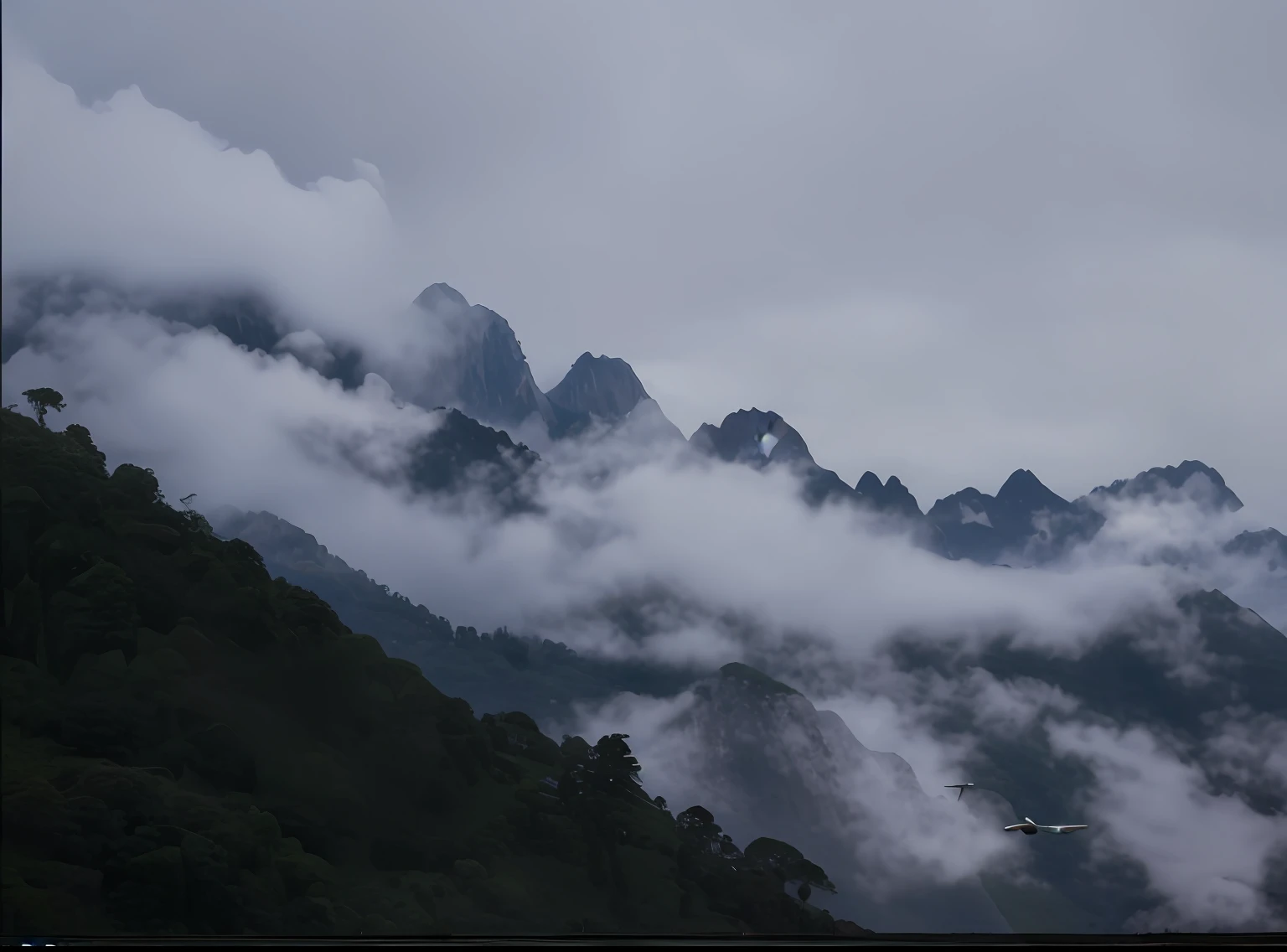 There was a plane flying over the cloudy mountains, mountains in fog background, misty mountains, dramatic mountains in background, mountains on the background, mountain in background, rainforest mountains, dramatic mountains behind, mountain range in background, mountains on the background, cloud forest in background, beautiful mountains behind, mountain range in background, some mountains in the background, mountain range in background